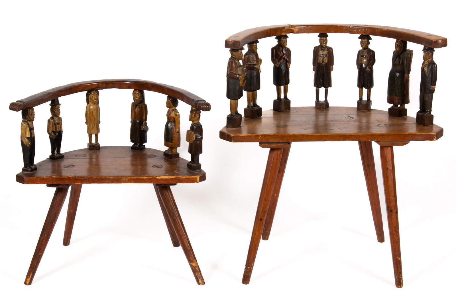 FOLK ART CARVED AND PAINTED LOW-BACK CHAIRS, LOT OF TWO (1 of 9)