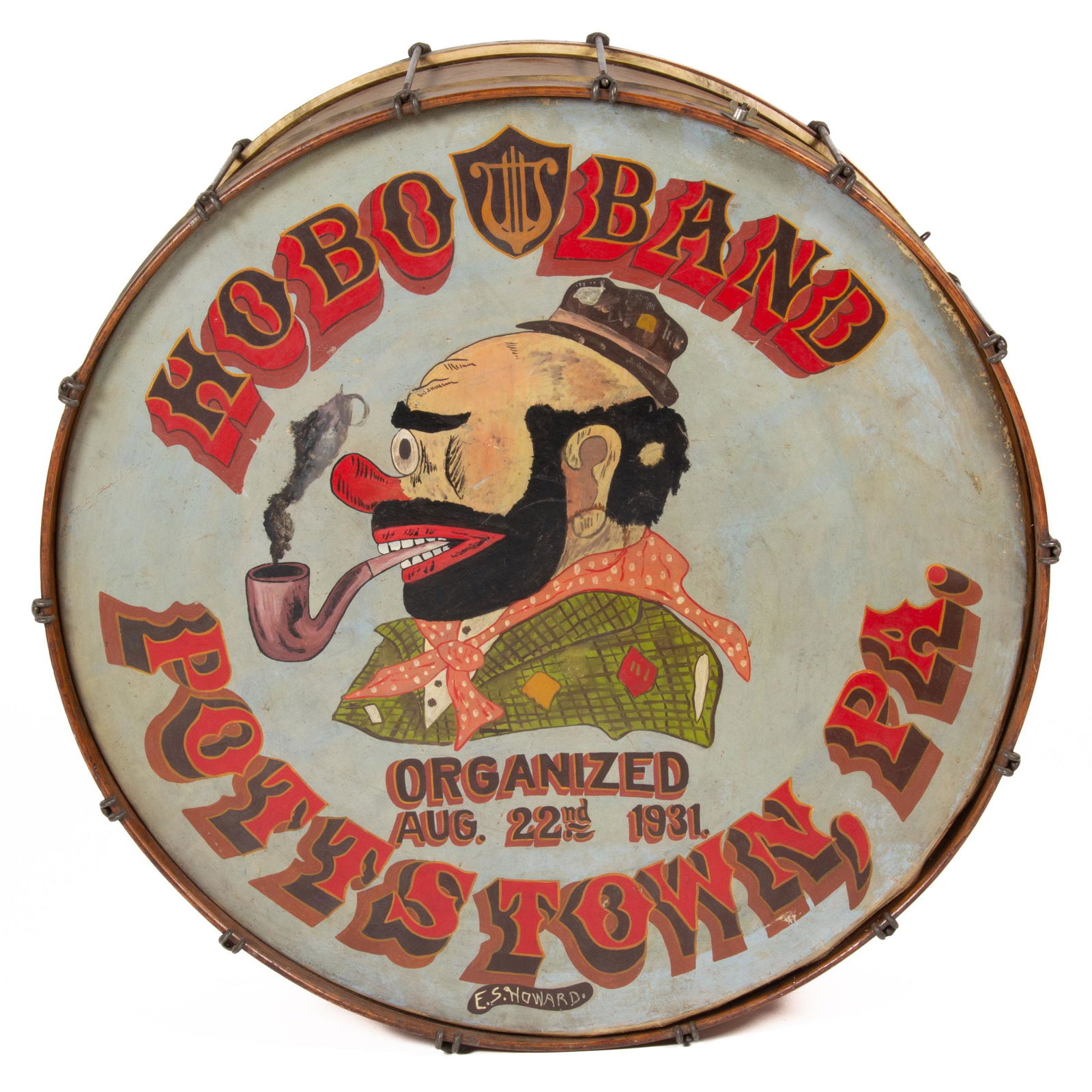 POTTSTOWN, PENNSYLVANIA FOLK ART PAINT-DECORATED PARADE DRUM (1 of 5)