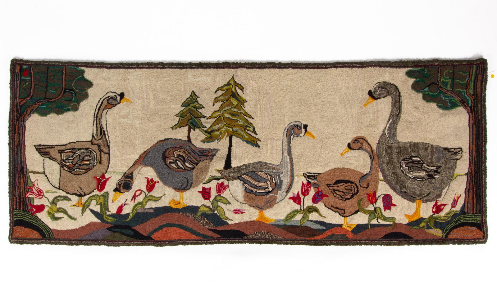 OVERSIZED PENNSYLVANIA GEESE PICTORIAL FOLK ART HOOKED RUG (1 of 4)