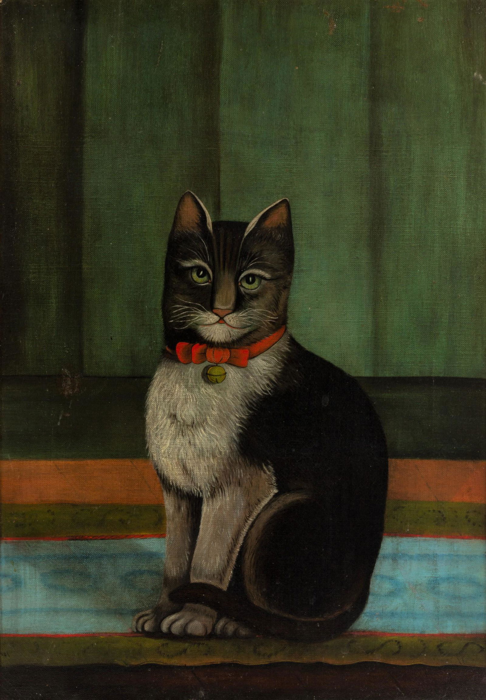 AMERICAN SCHOOL (19TH CENTURY) FOLK ART PORTRAIT OF A CAT (1 of 9)