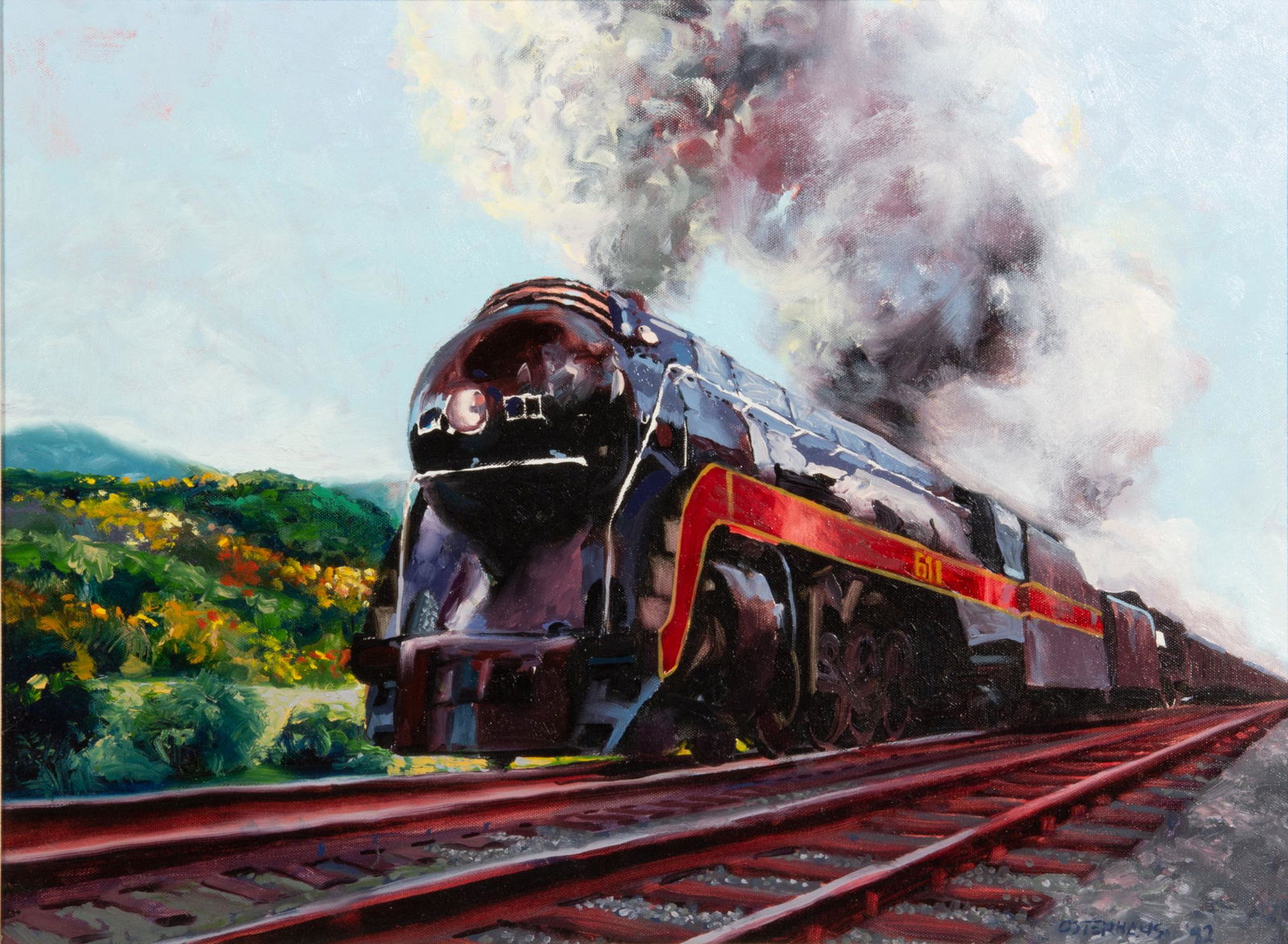 GREG OSTERHAUS (VIRGINIA, B. 1963) NORFOLK AND WESTERN 611 LOCOMOTIVE PAINTING (1 of 6)