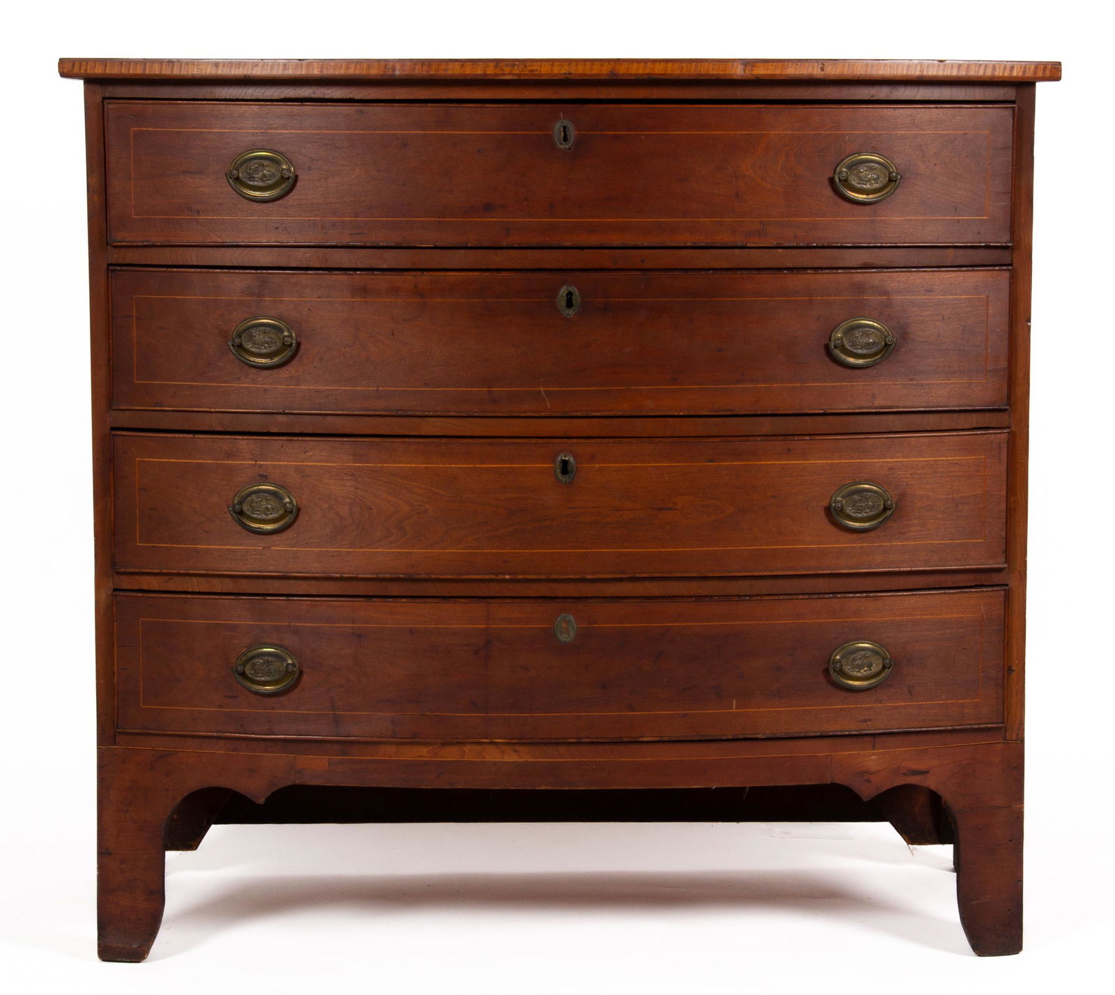 NEW ENGLAND FEDERAL INLAID CHERRY AND WALNUT BOWFRONT CHEST OF DRAWERS (1 of 10)