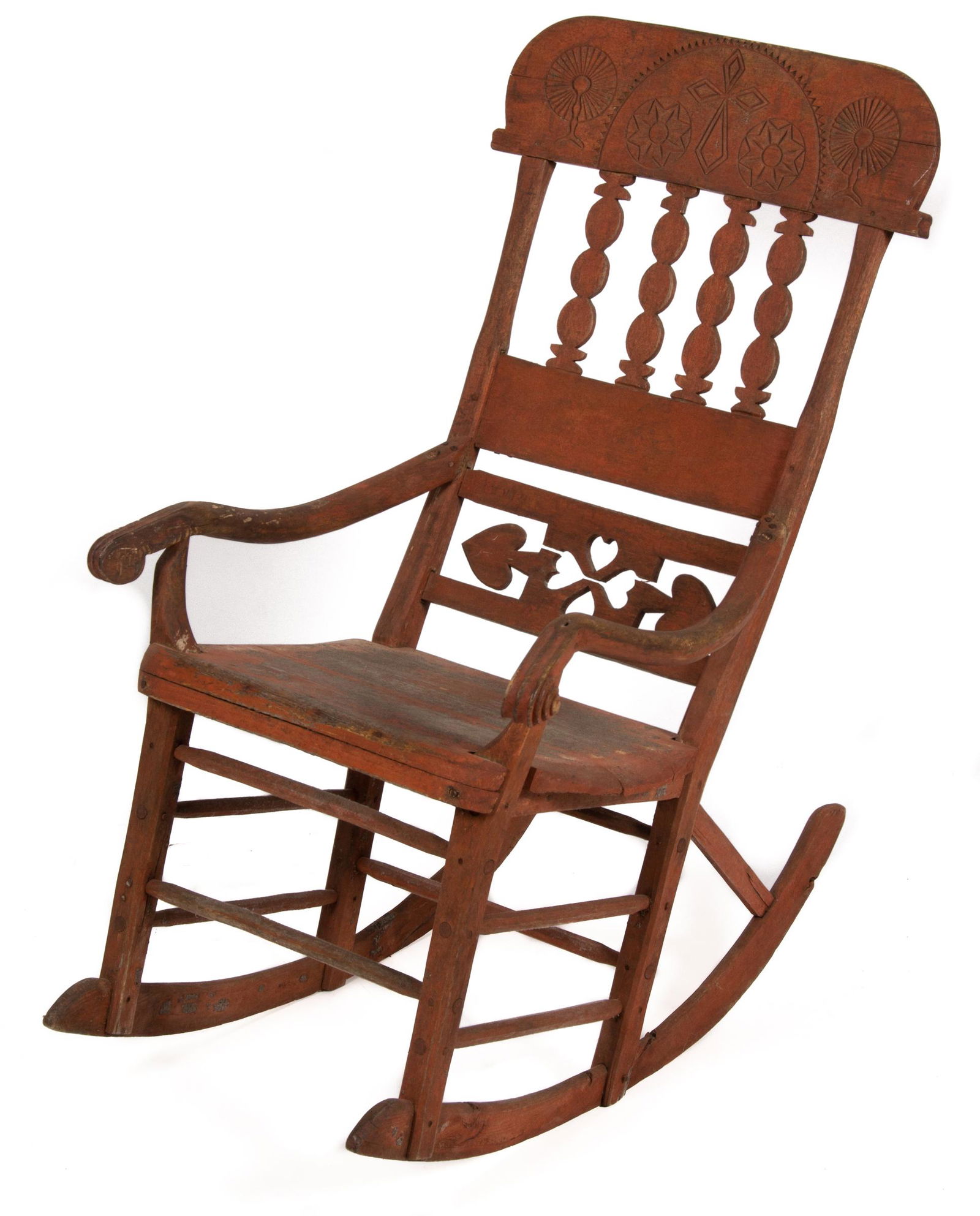 CANADIAN FOLK ART CARVED AND PAINTED ARMED ROCKING CHAIR (1 of 7)