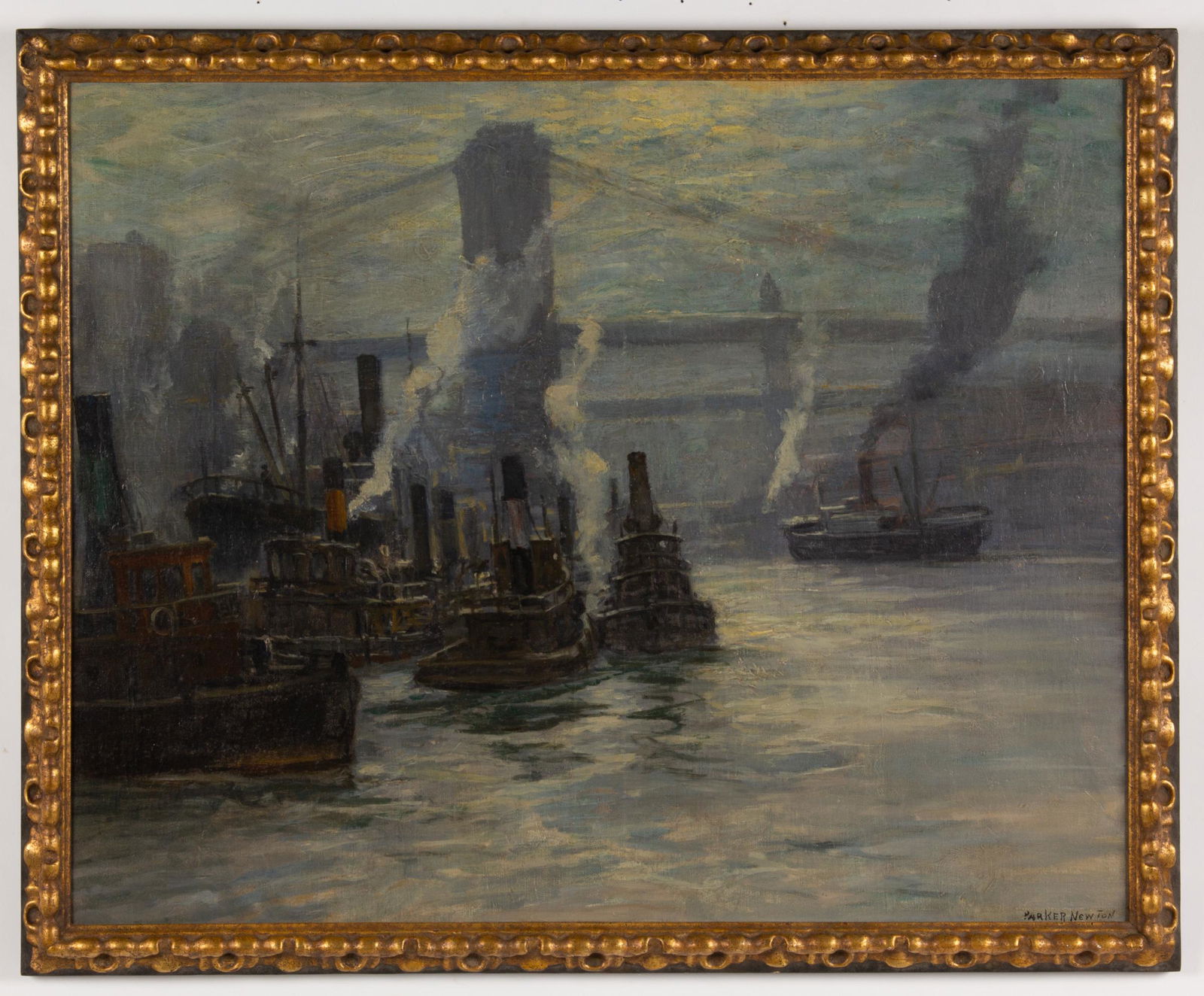 PARKER NEWTON (CANADIAN-AMERICAN, 1861-1928) NEW YORK CITY HARBOR SCENE (1 of 7)