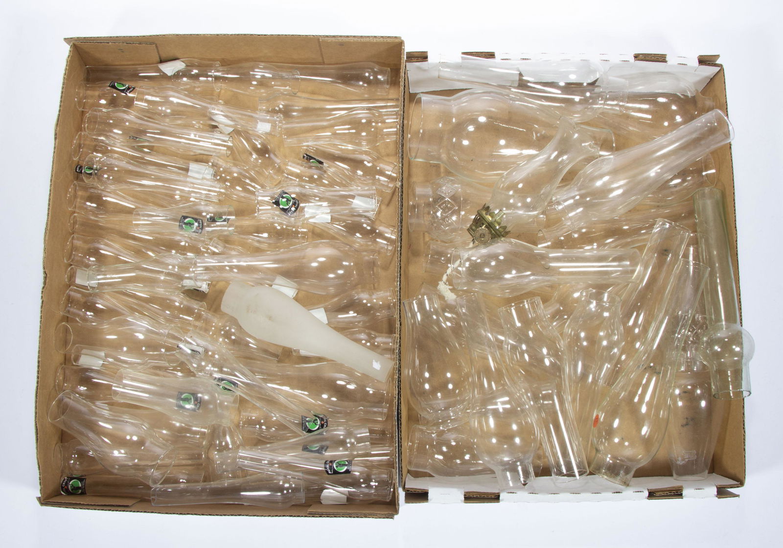 ASSORTED GLASS MINIATURE LAMP CHIMNEYS, UNCOUNTED LOT, (1 of 1)