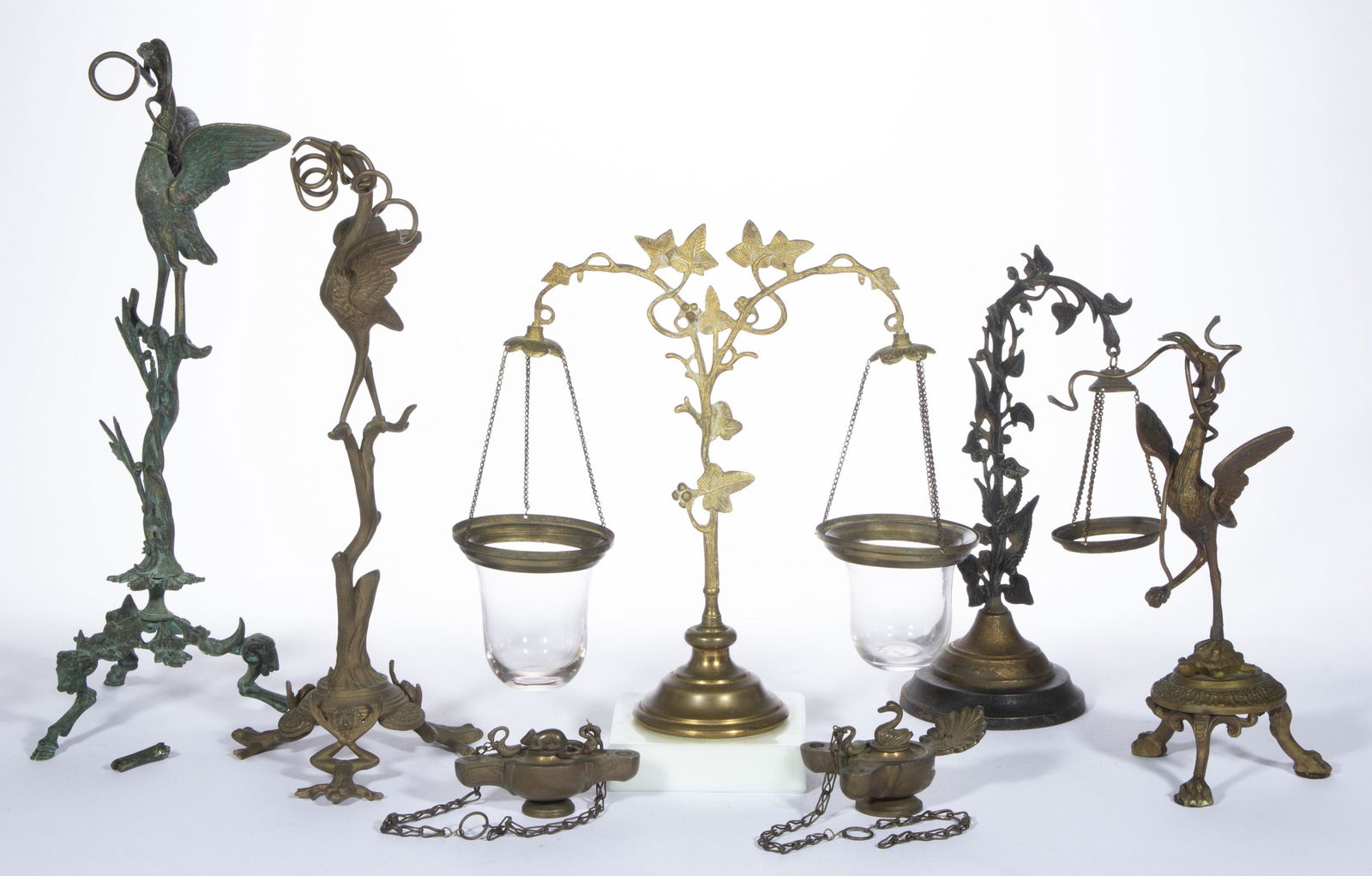 ASSORTED VICTORIAN FLOAT AND HANGING LIGHTING ARTICLES, LOT OF SEVEN, (1 of 4)