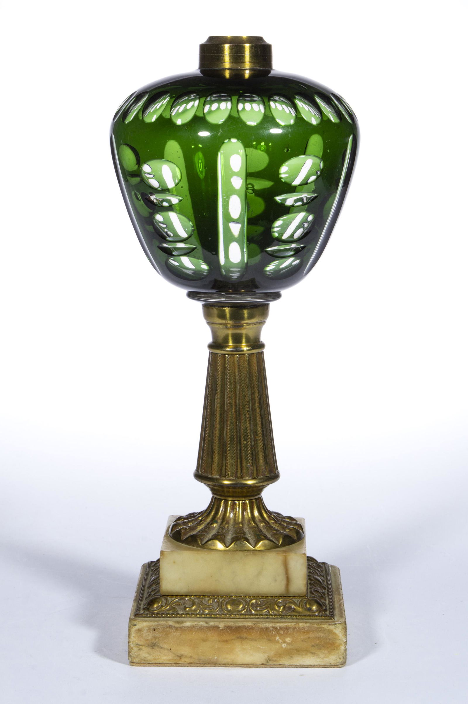 CUT-OVERLAY PUNTY, OVALS AND PANELS KEOROSENE STAND LAMP, (1 of 1)