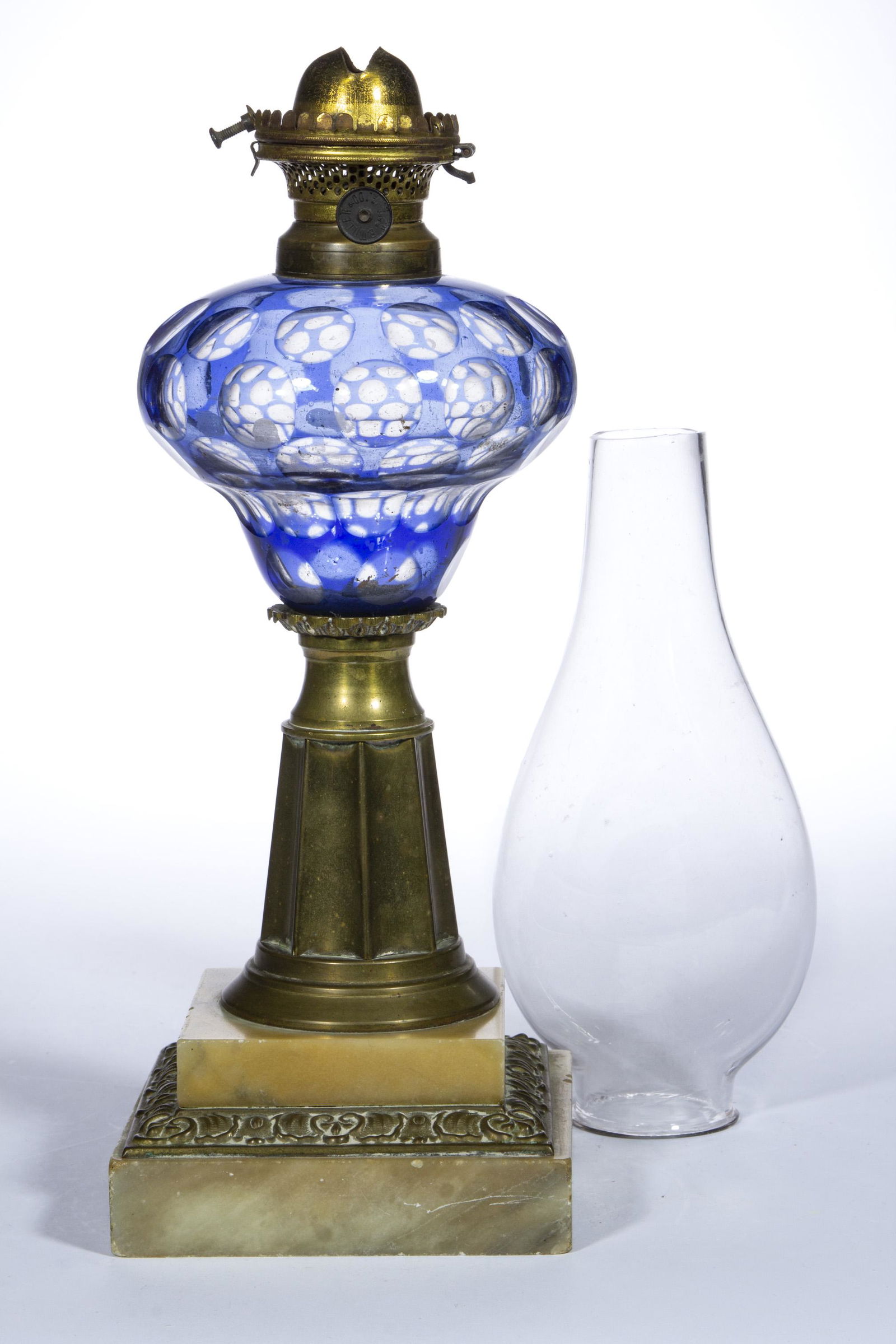 CUT-OVERLAY PUNTY KEROSENE STAND LAMP, (1 of 1)