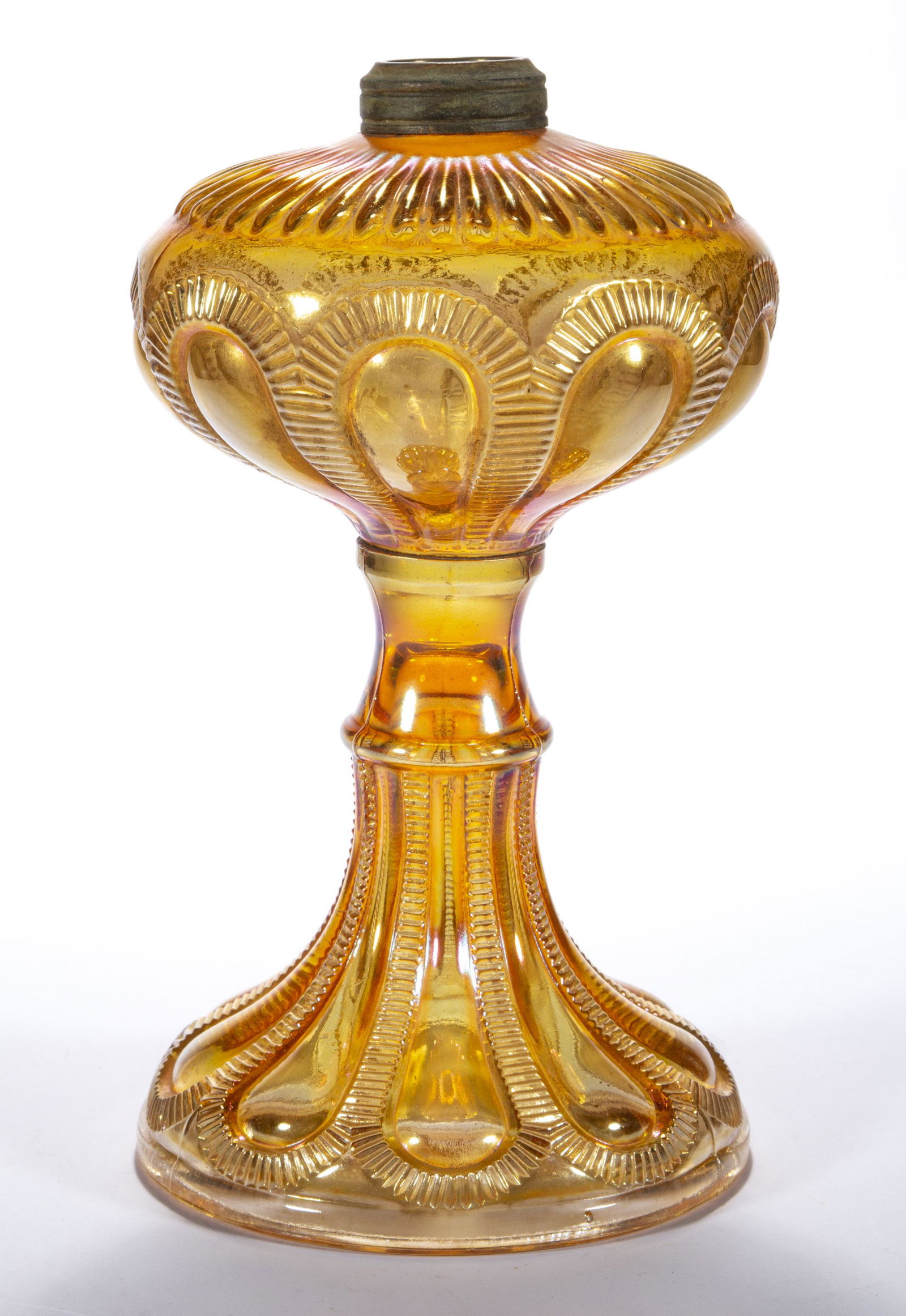 ZIPPER LOOP CARNIVAL GLASS KEROSENE STAND LAMP, (1 of 1)