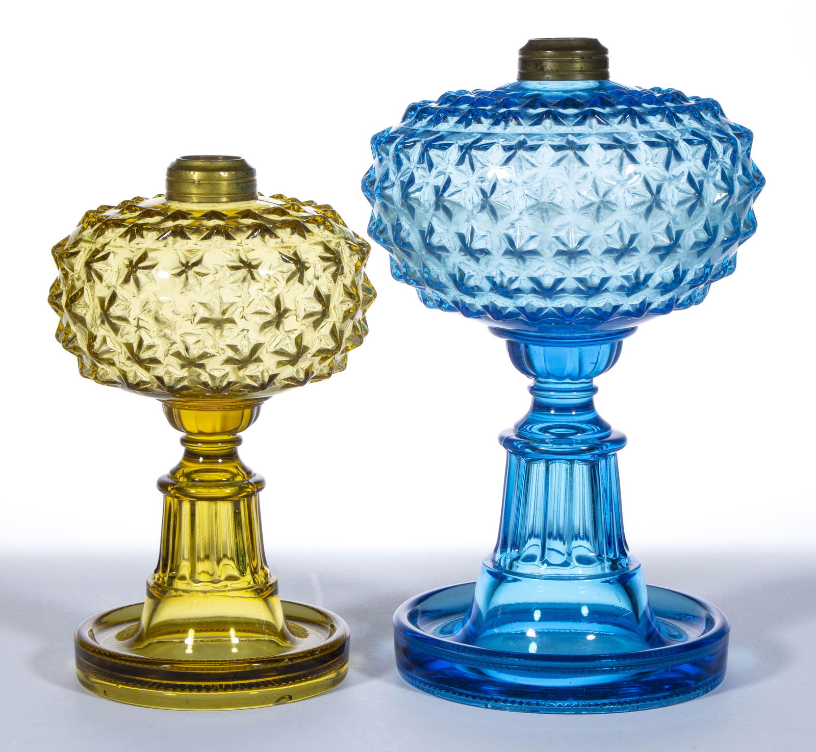 CENTRAL NO. 876 / EFFULGENT STAR / ALLOVER STARS KEROSENE STAND LAMPS, LOT OF TWO, (1 of 1)