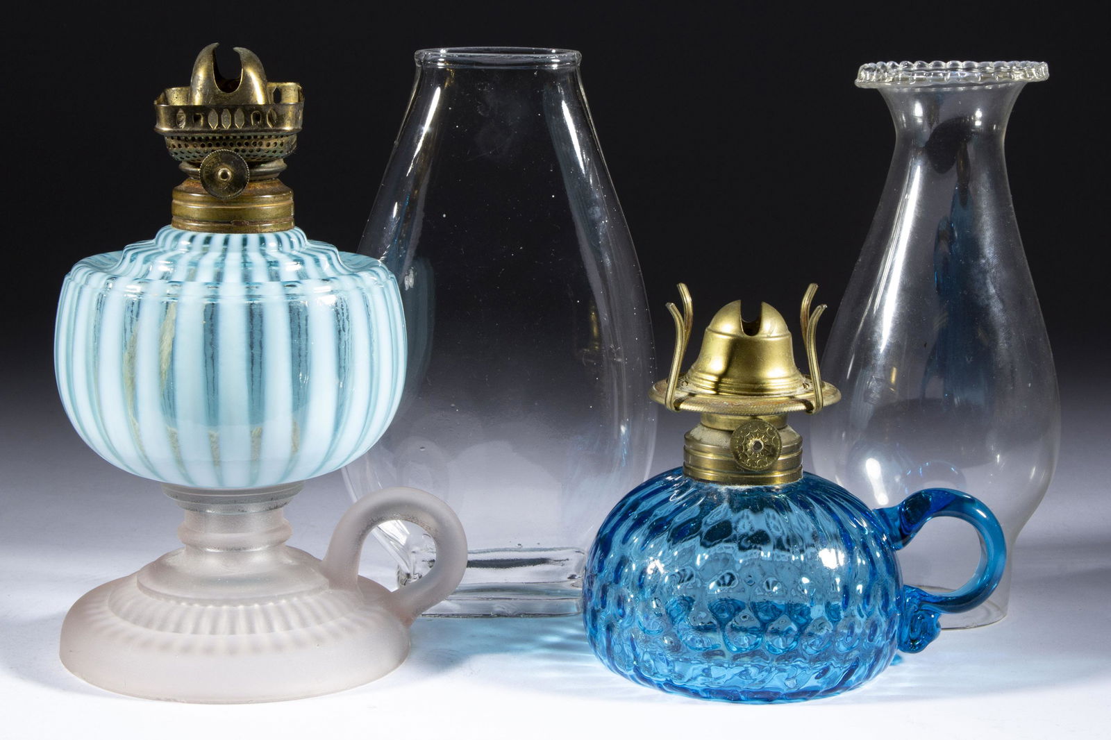 ASSORTED VICTORIAN GLASS KEROSENE FINGER LAMPS, LOT OF TWO, (1 of 1)
