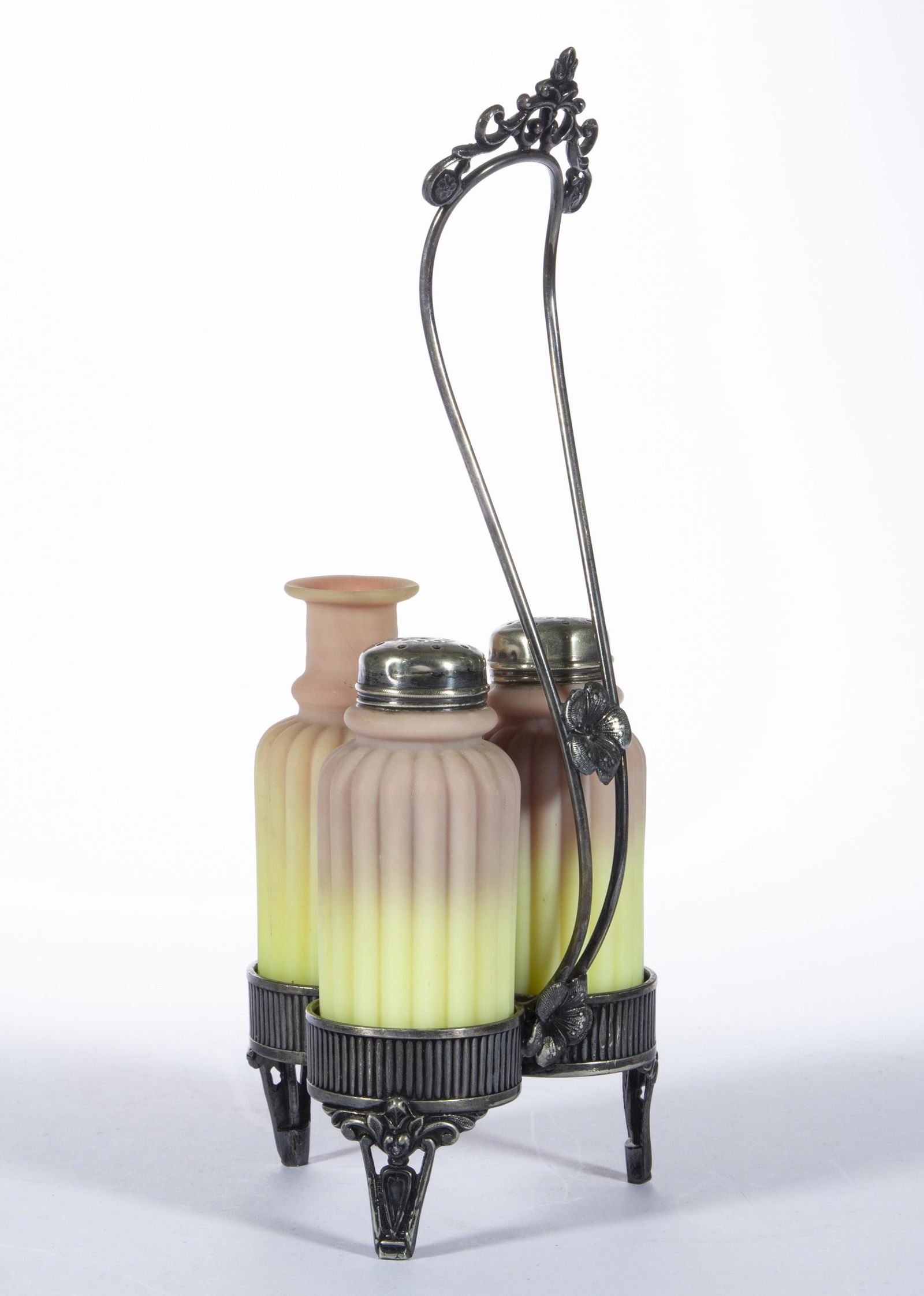 MT. WASHINGTON BURMESE RIBBED THREE-BOTTLE CONDIMENT SET, (1 of 1)