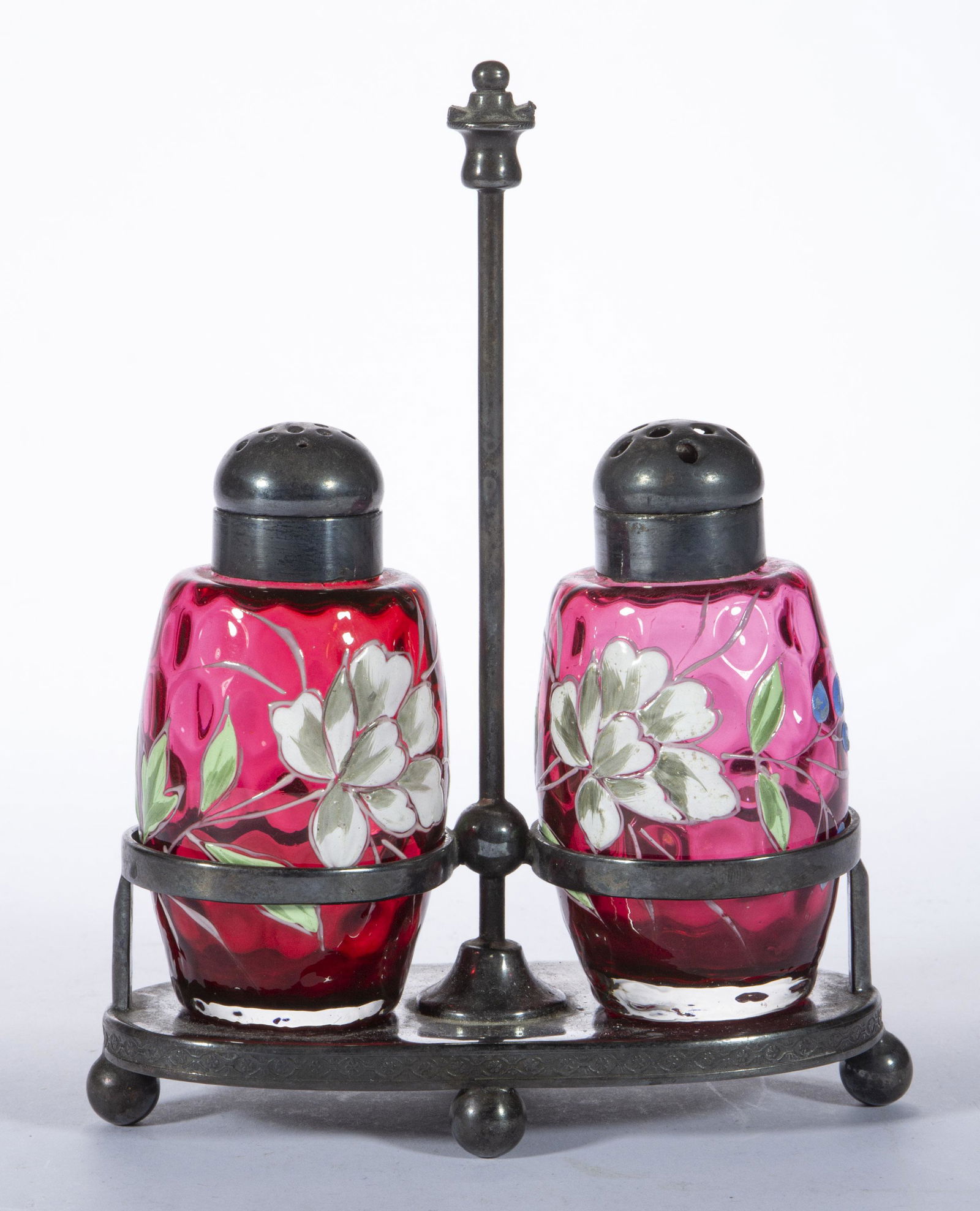 VICTORIAN SPOT-OPTIC AND ENAMEL-DECORATED SALT AND PEPPER SET, (1 of 1)