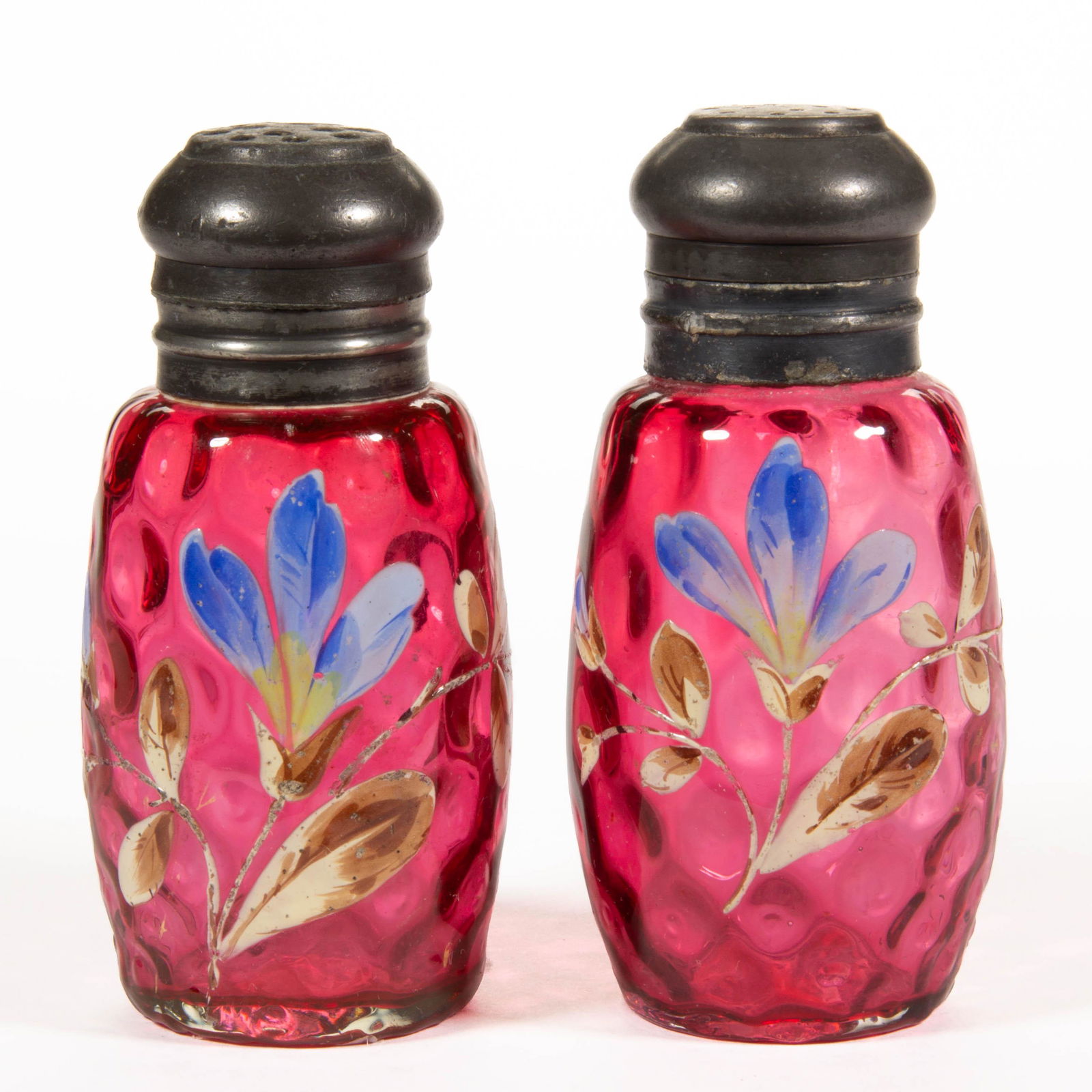 VICTORIAN SPOT-OPTIC ENAMEL-DECORATED SALT AND PEPPER SHAKER, (1 of 1)