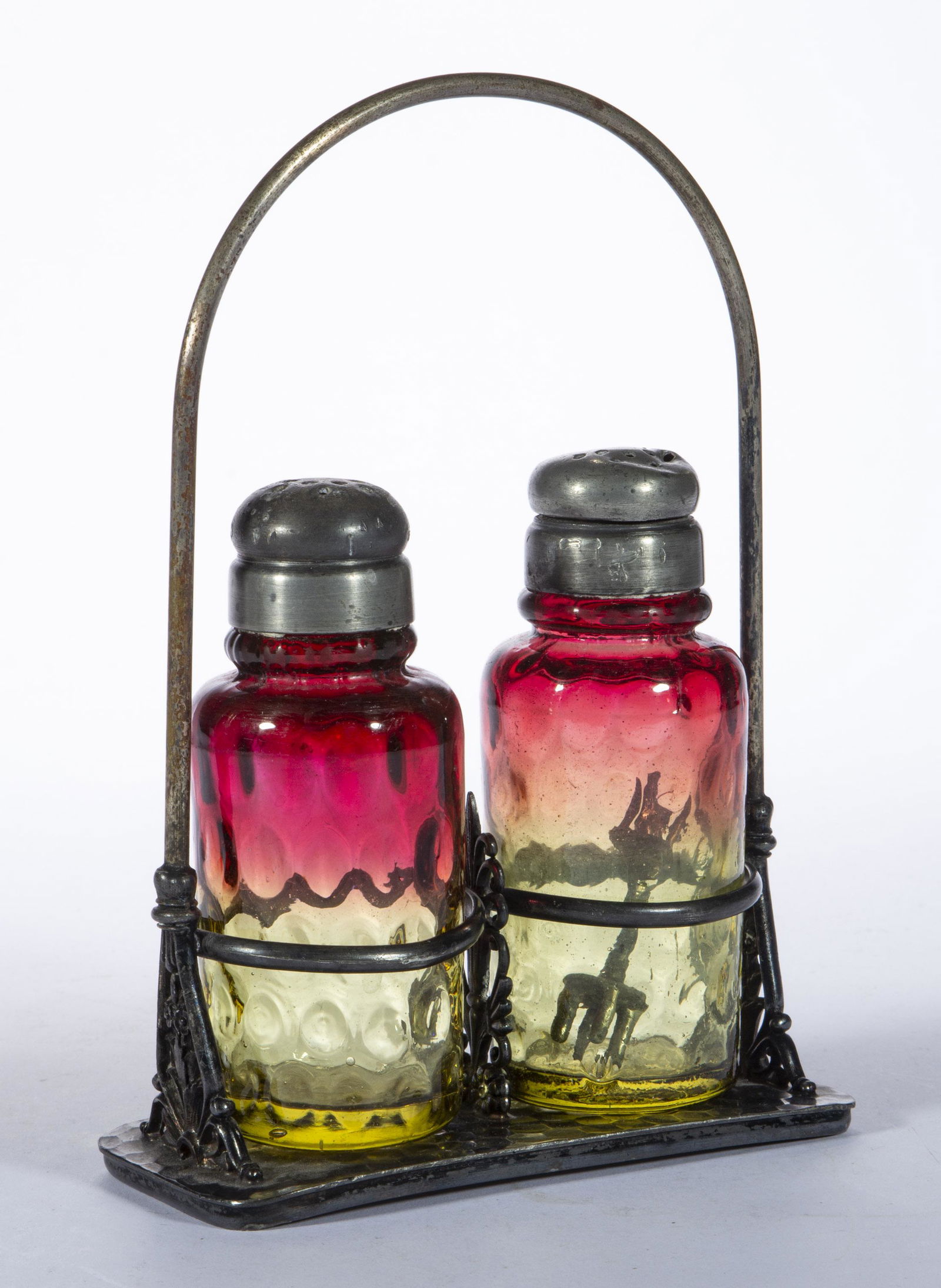 VICTORIAN AMBER SPOT-OPTIC SALT AND PEPPER SET, (1 of 1)