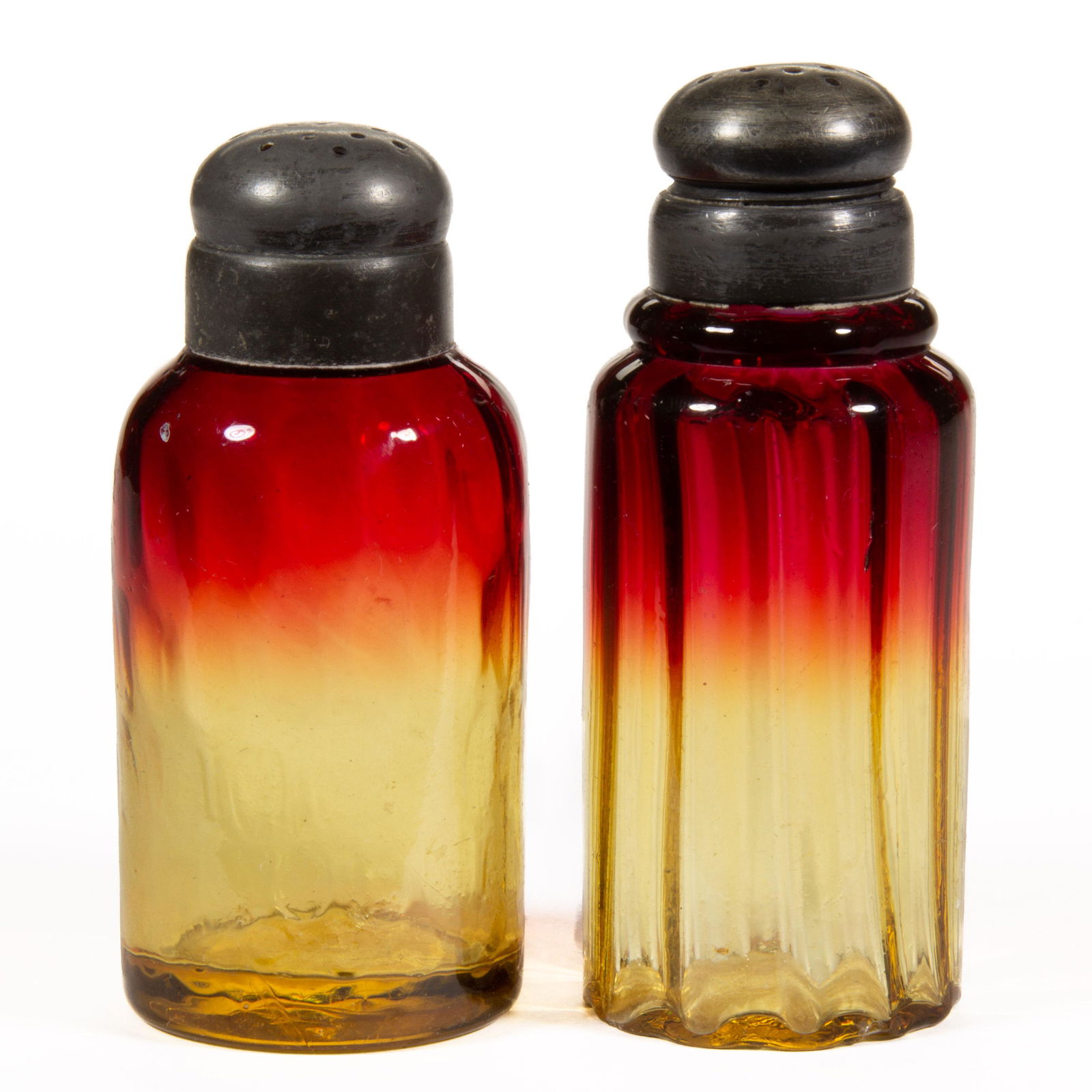 VICTORIAN OPTIC AMBERINA SALT SHAKERS, LOT OF TWO, (1 of 1)