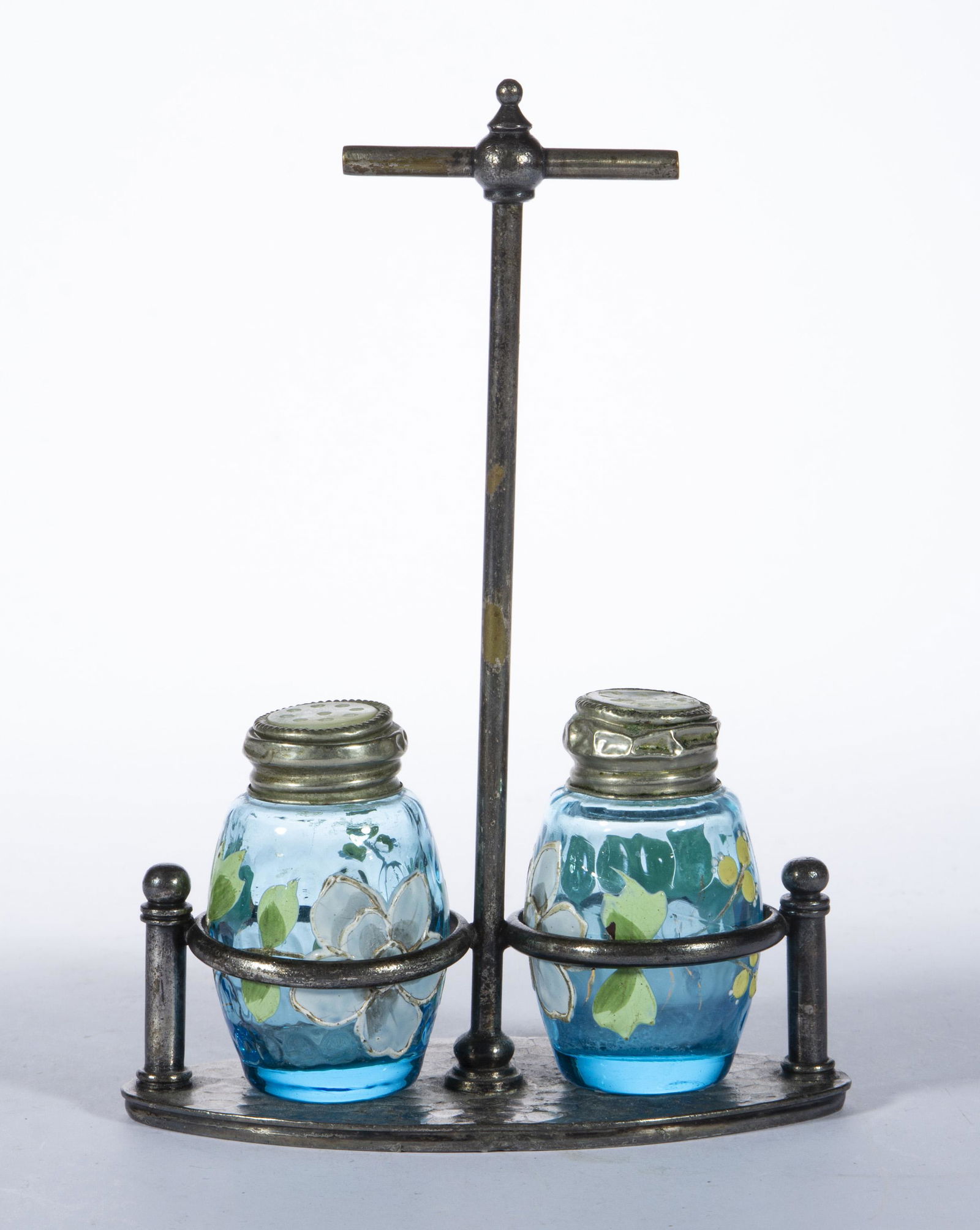 VICTORIAN SPOT-OPTIC ENAMEL-DECORATED SALT AND PEPPER SET, (1 of 1)