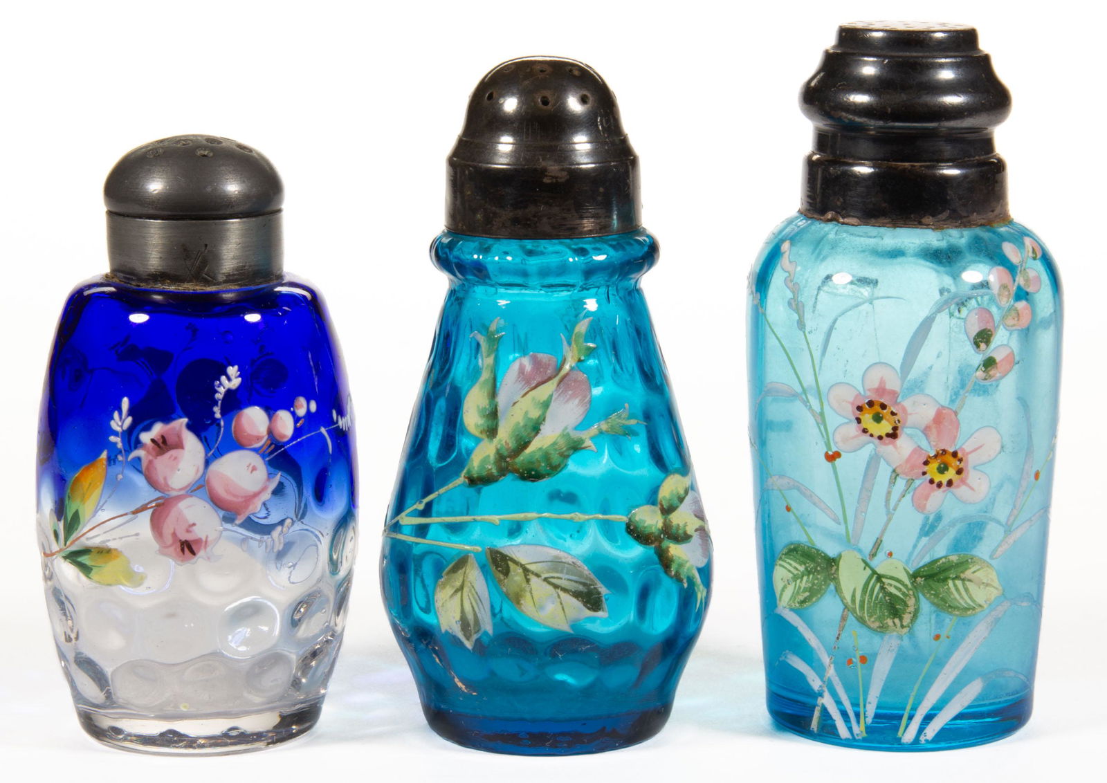 ASSORTED VICTORIAN OPTIC ENAMEL-DECORATED SALT AND PEPPER SHAKERS, LOT OF THREE, (1 of 1)