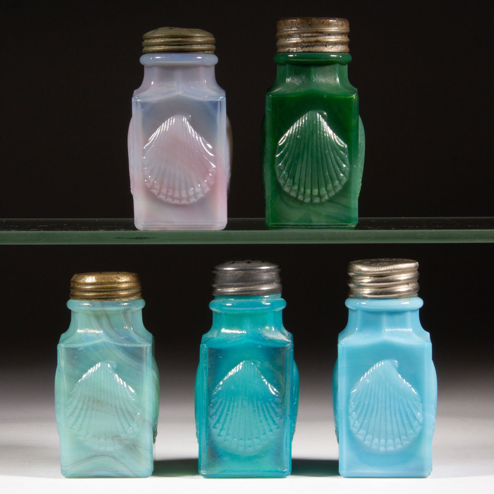 CHALLINOR SHELL SQUARE SALT AND PEPPER SHAKERS, LOT OF FIVE, (1 of 1)