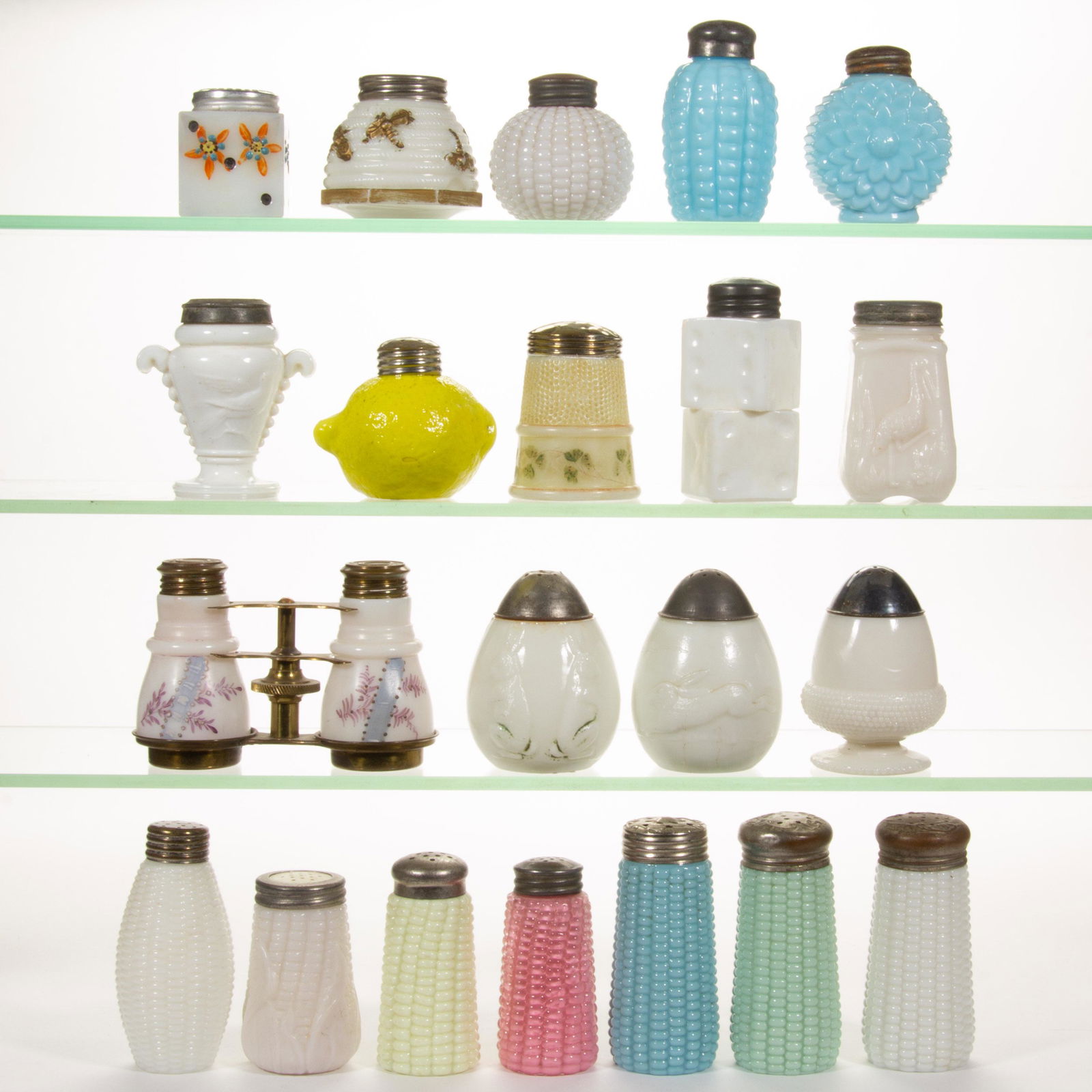 ASSORTED FIGURAL GLASS SALT AND PEPPER SHAKERS, LOT OF 20, (1 of 1)