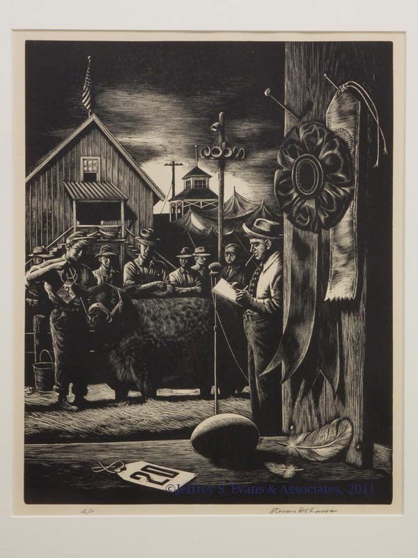 STEVEN DOHANOS (AMERICAN, 1907-1994) "STATE FAIR" : STEVEN DOHANOS (AMERICAN, 1907-1994) "STATE FAIR" PRINT, woodcut on paper, artist proof from an edition of 255 plus 10 proofs, signed in pencil "a/p" and "Steven Dohanos" in lower margin. Modern frame