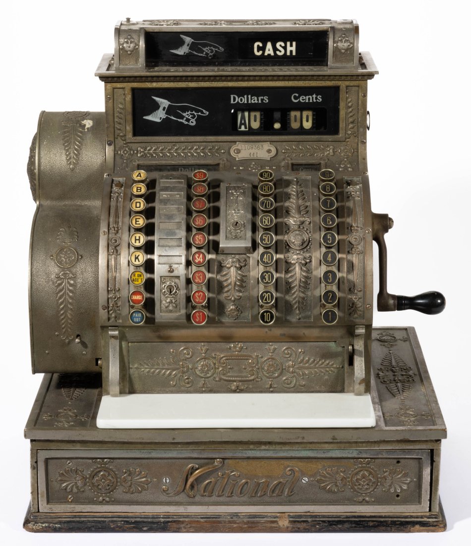 ANTIQUE BRASS NATIONAL MODEL 441 CASH REGISTER, (1 of 4)
