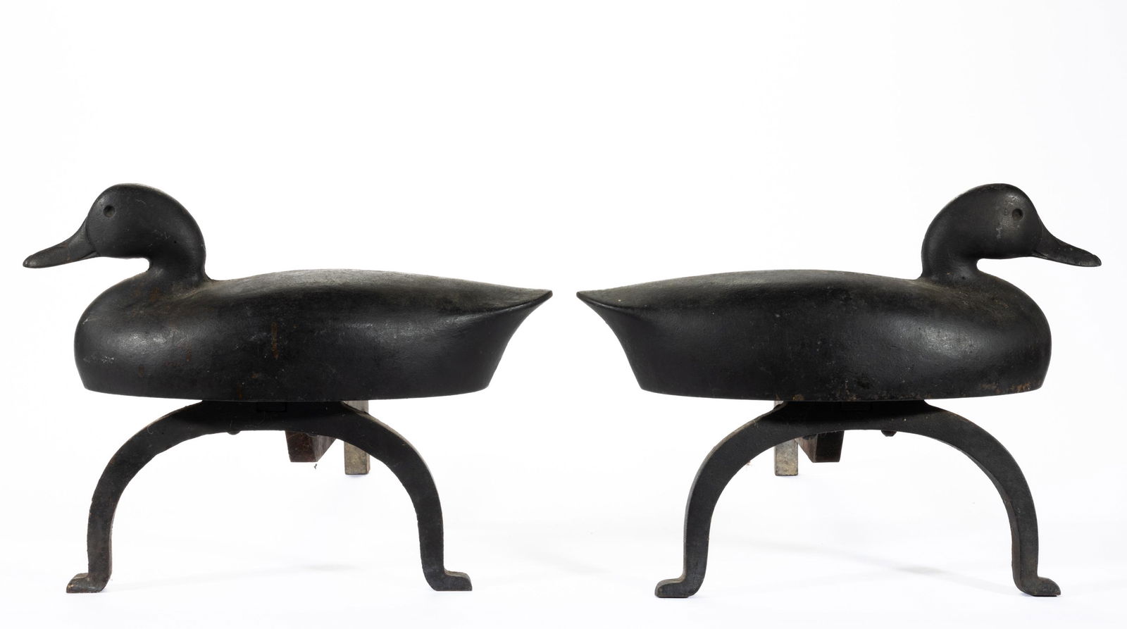 AMERICAN CASTIRON DUCK DECOY FIGURAL PAIR OF ANDIRONS, Aug 25, 2022