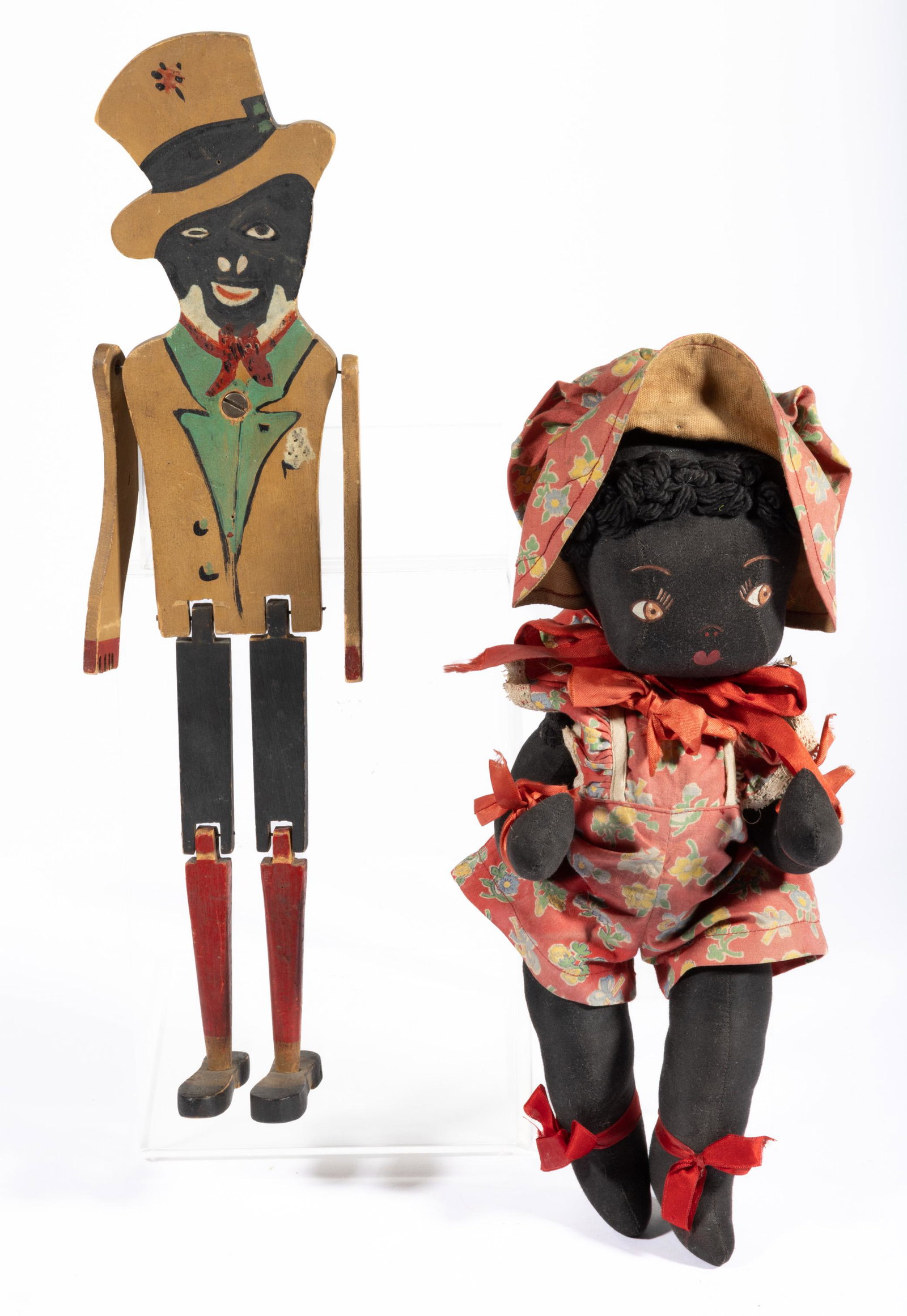 AMERICAN FOLK ART BLACK AMERICANA DANCING TOYS / DOLLS, LOT OF TWO, (1 of 2)