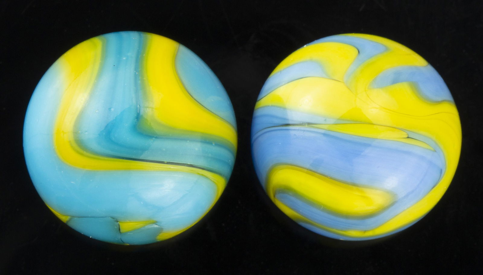 CHRISTENSEN OPAQUE SWIRL MACHINE-MADE MARBLES, LOT OF TWO, (1 of 3)