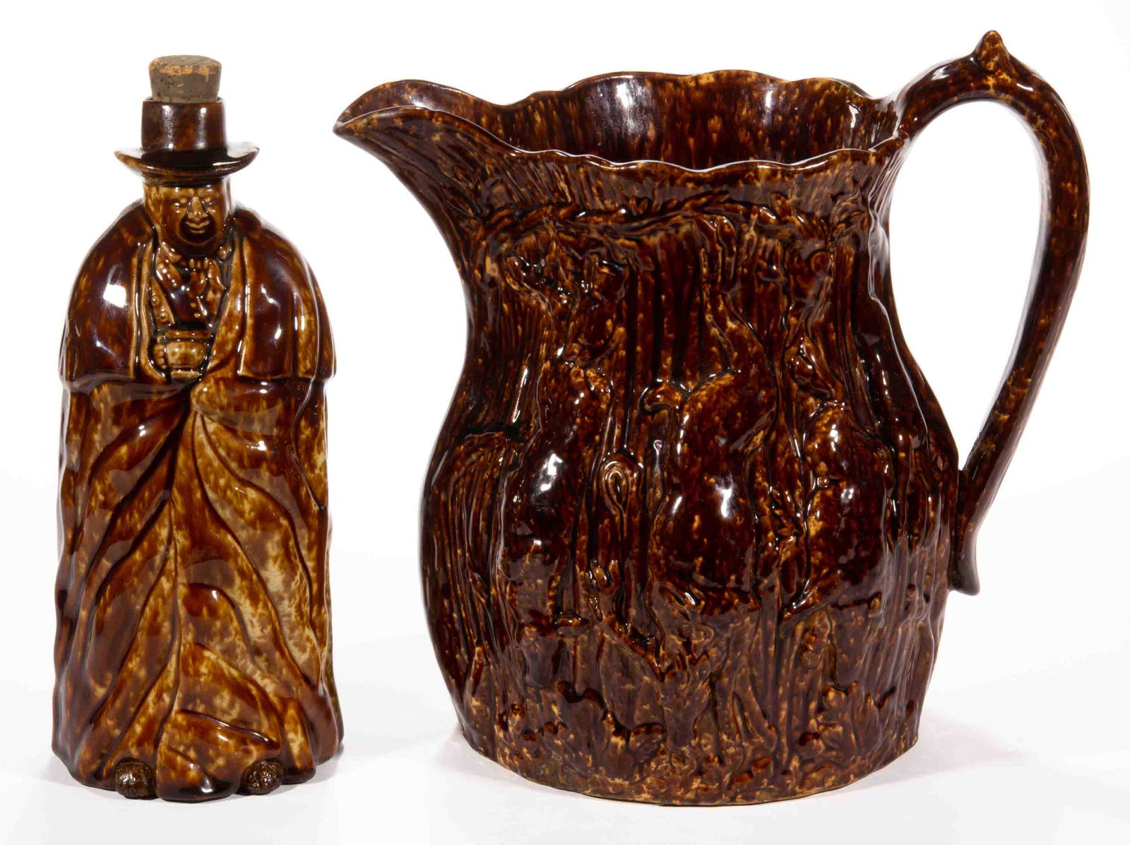 AMERICAN BENNINGTON ROCKINGHAM-GLAZE COACHMAN'S BOTTLE, (1 of 4)