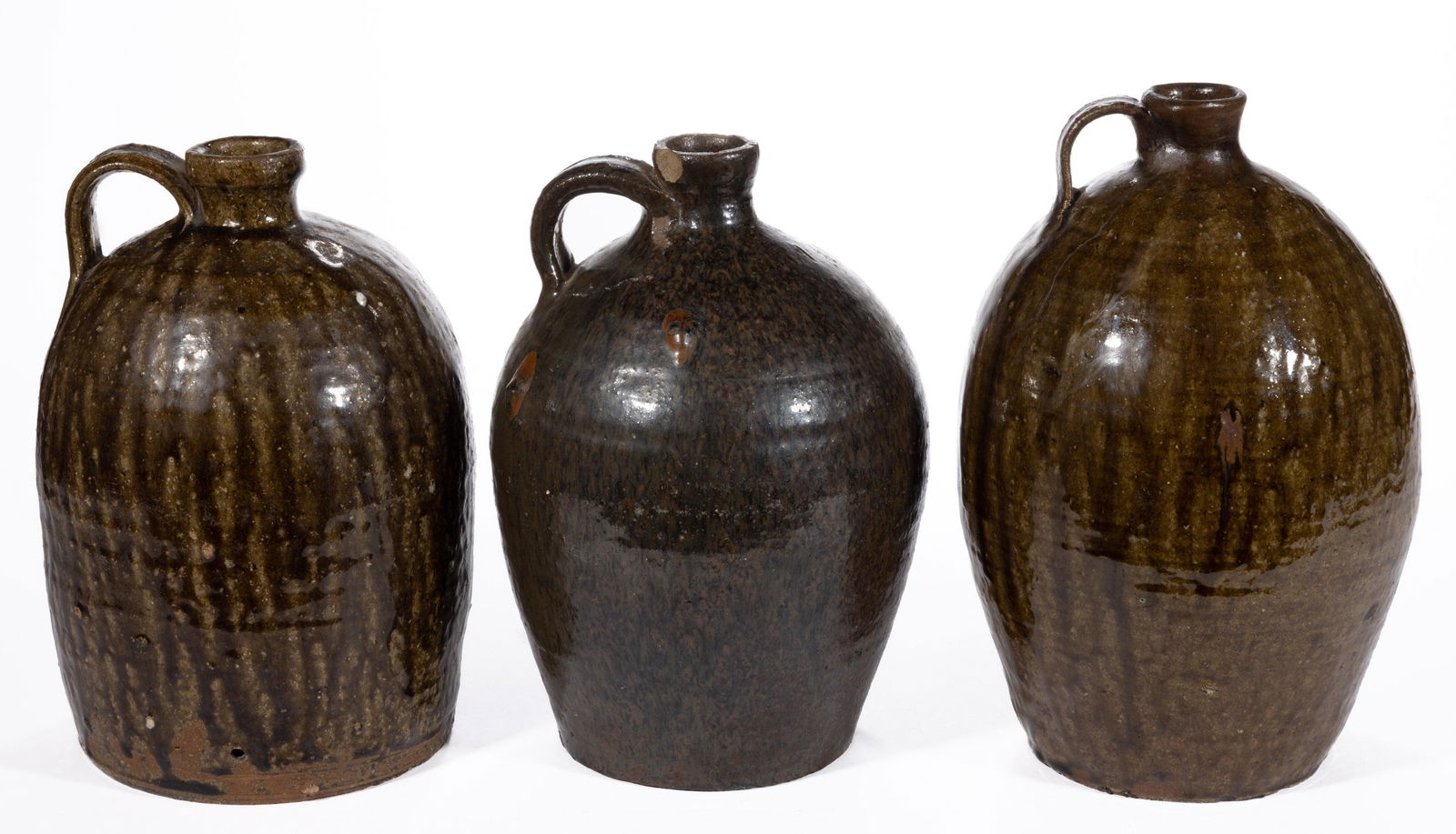 CATAWBA VALLEY, NORTH CAROLINA POTTERY / STONEWARE JUGS, LOT OF THREE, (1 of 5)