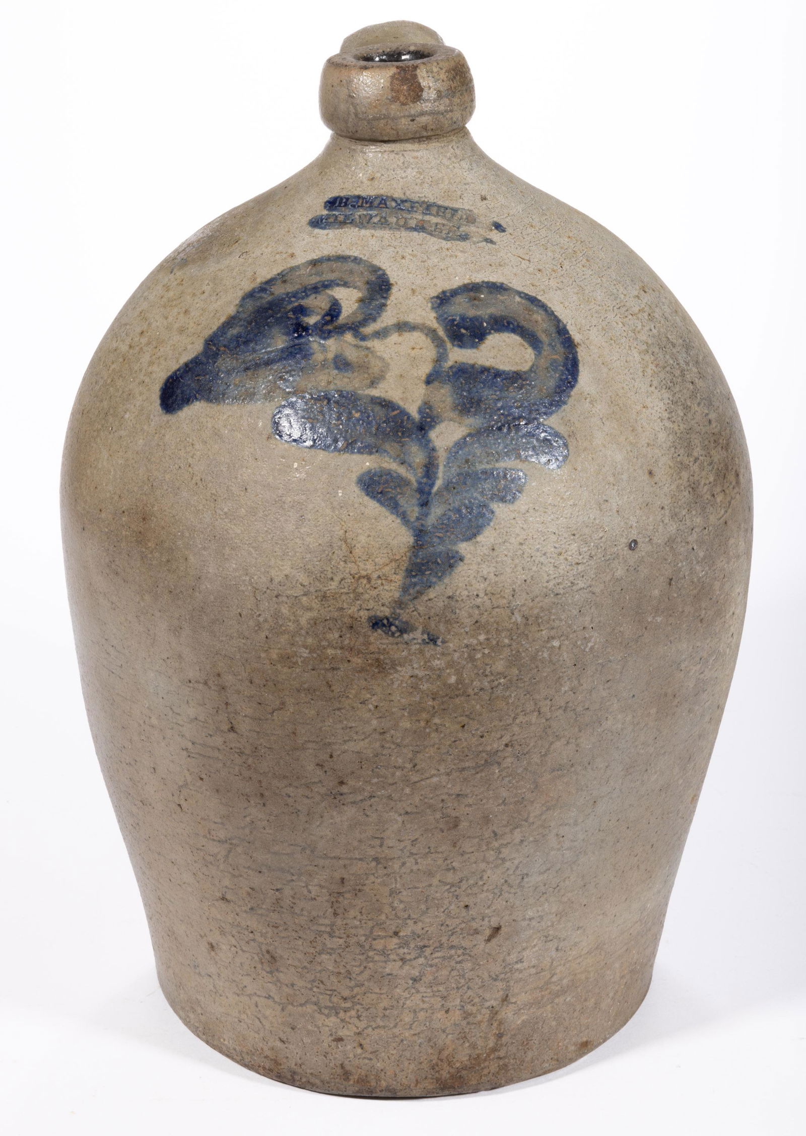STAMPED "JB. MAXFIELD / MILWAUKEE.", WISCONSIN DECORATED STONEWARE JUG, (1 of 6)