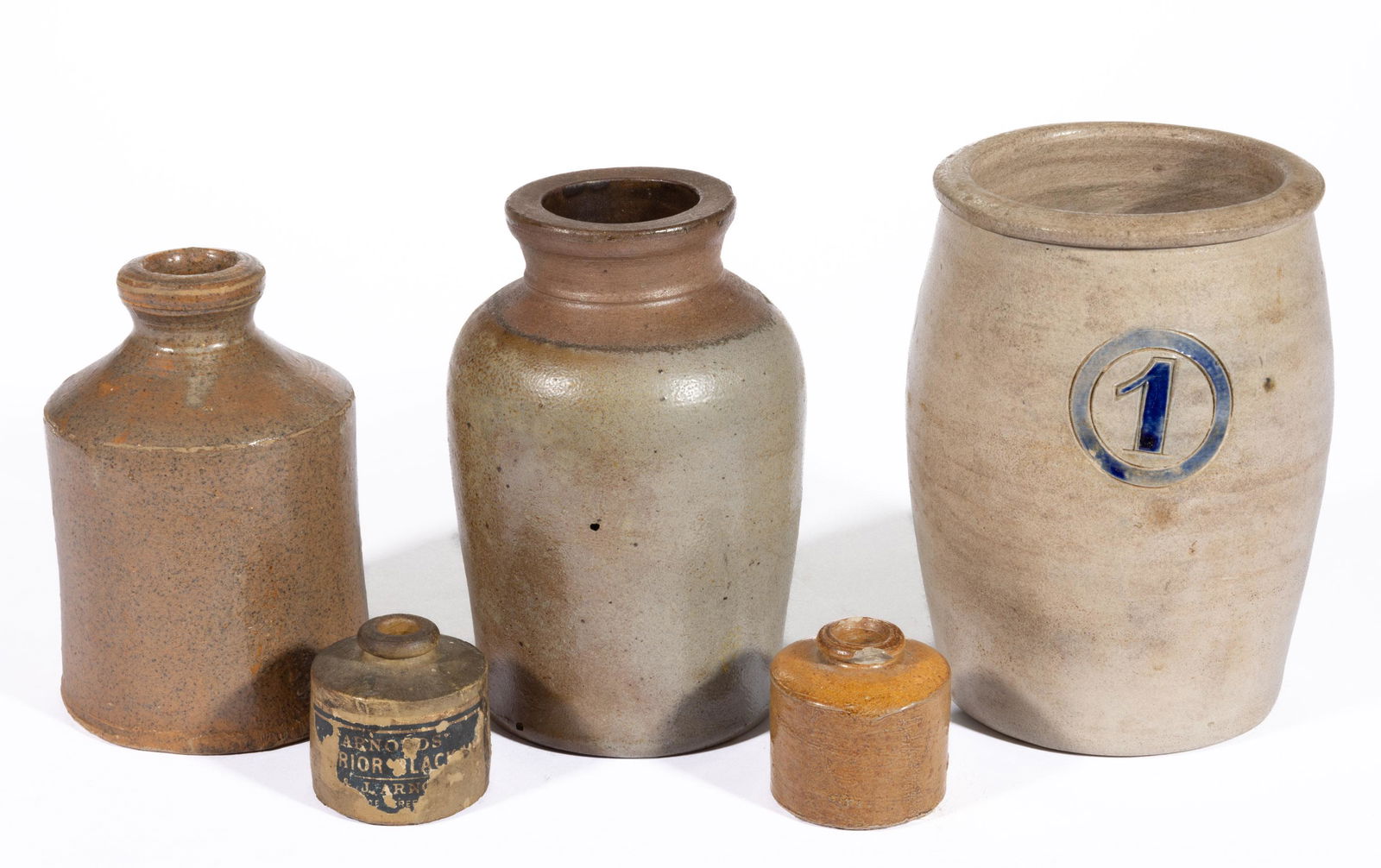 ASSORTED STONEWARE ARTICLES, LOT OF FIVE, (1 of 4)