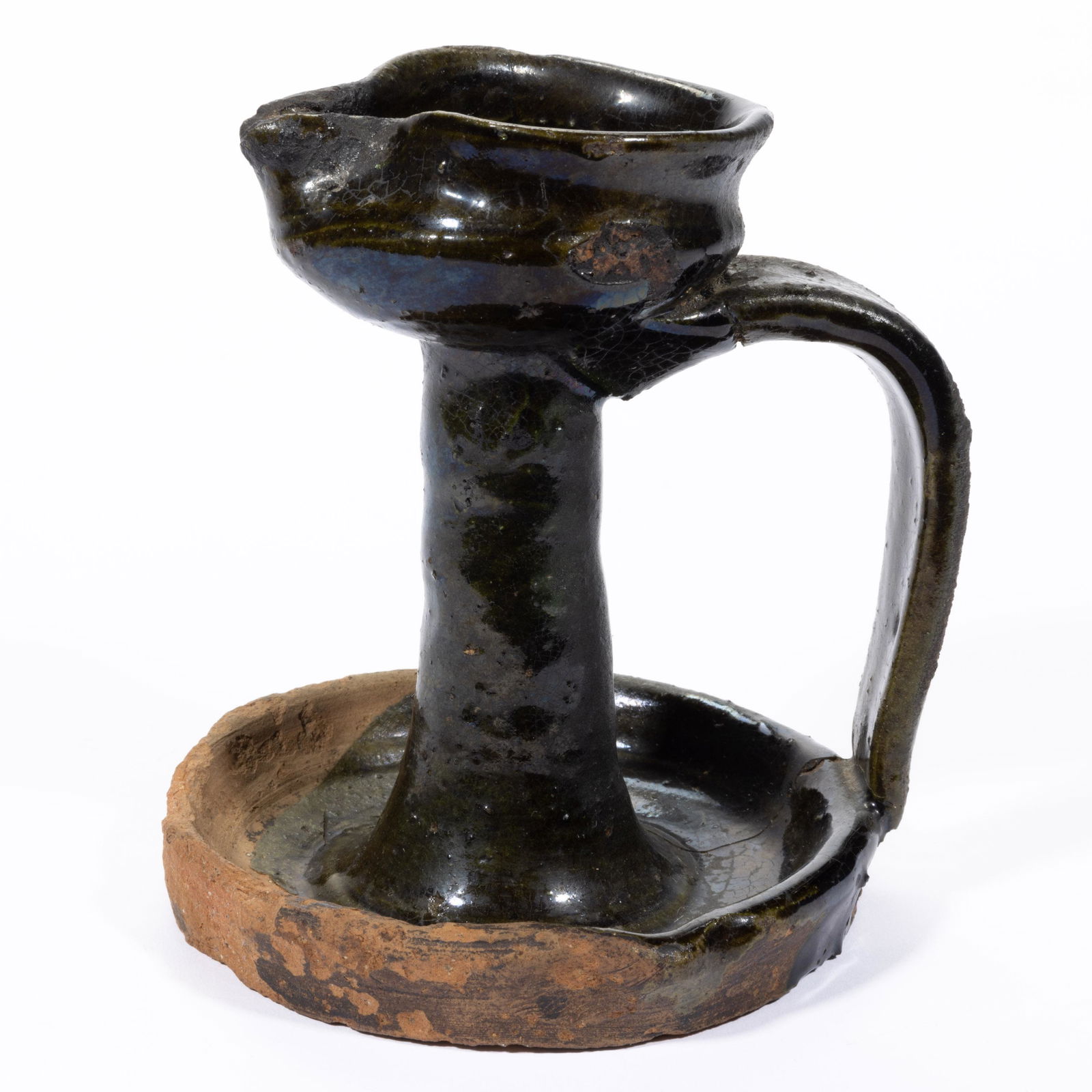 NORTH CAROLINA / VIRGINIA POTTERY / EARTHENWARE / REDWARE FAT / GREASE LAMP, (1 of 5)