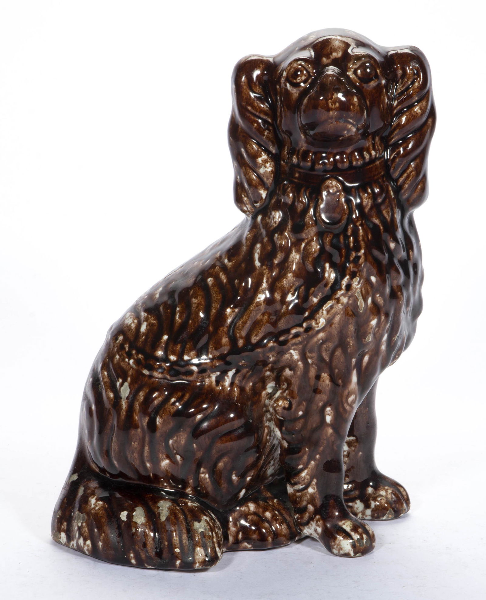 AMERICAN EARTHENWARE / REDWARE STAFFORDSHIRE-STYLE SPANIEL, (1 of 2)