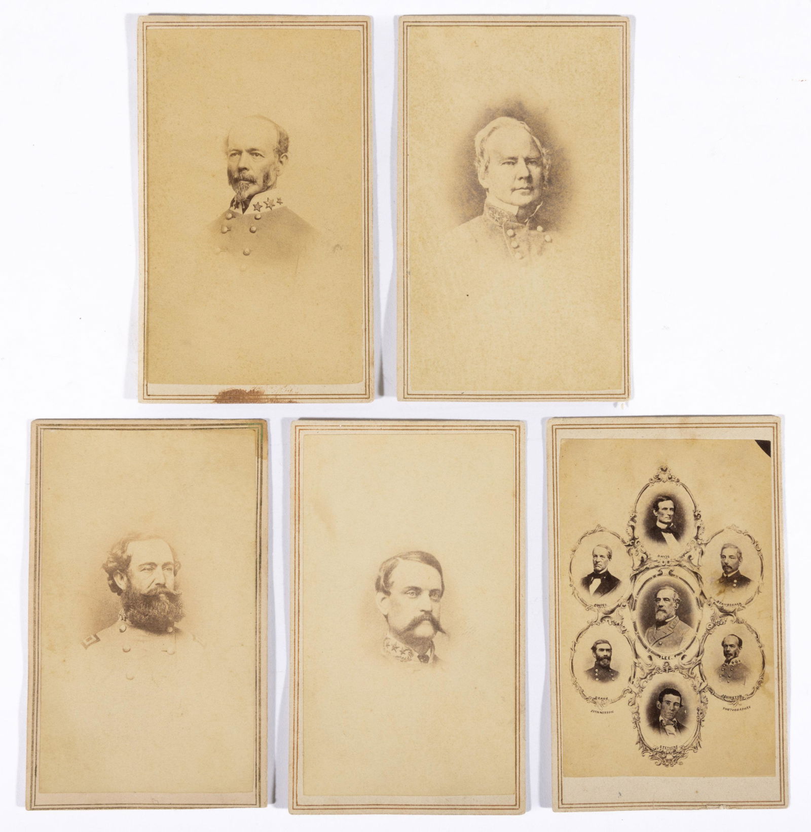 ASSORTED CIVIL WAR CONFEDERATE OFFICER CDV PHOTOGRAPHS, LOT OF FIVE, (1 of 2)