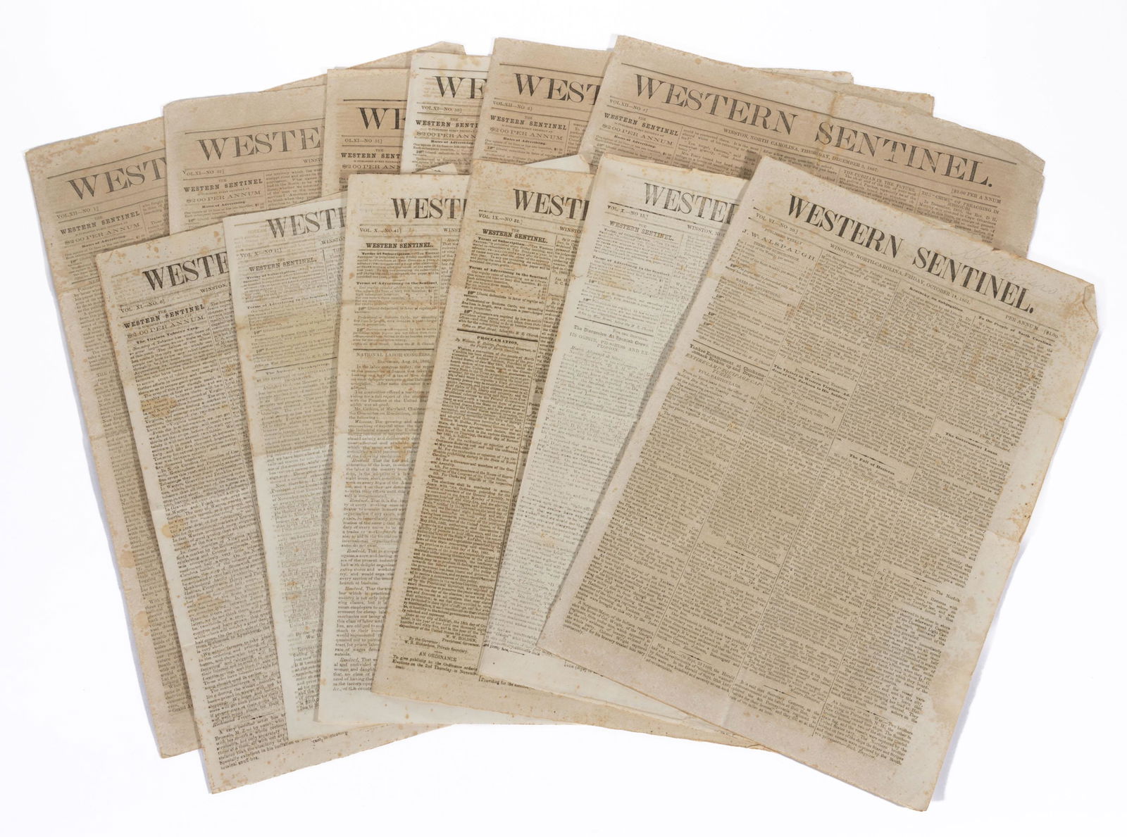 WINSTON, NORTH CAROLINA CIVIL WAR ERA NEWSPAPERS, LOT OF 11, (1 of 1)