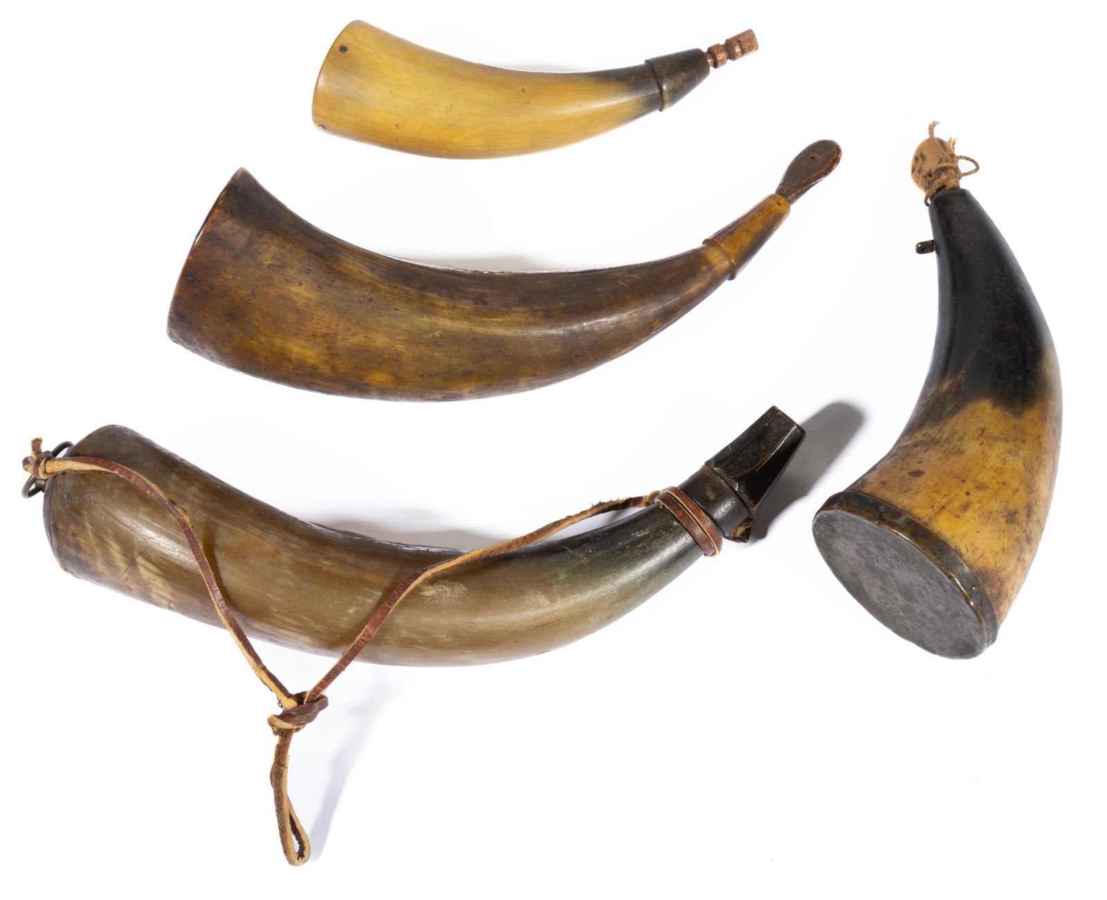 ANTIQUE POWDER HORNS, LOT OF FOUR, (1 of 2)