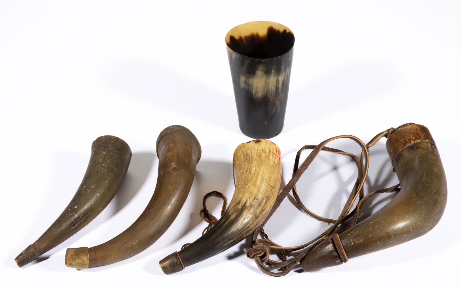 ANTIQUE POWDER HORNS, LOT OF FOUR, (1 of 2)