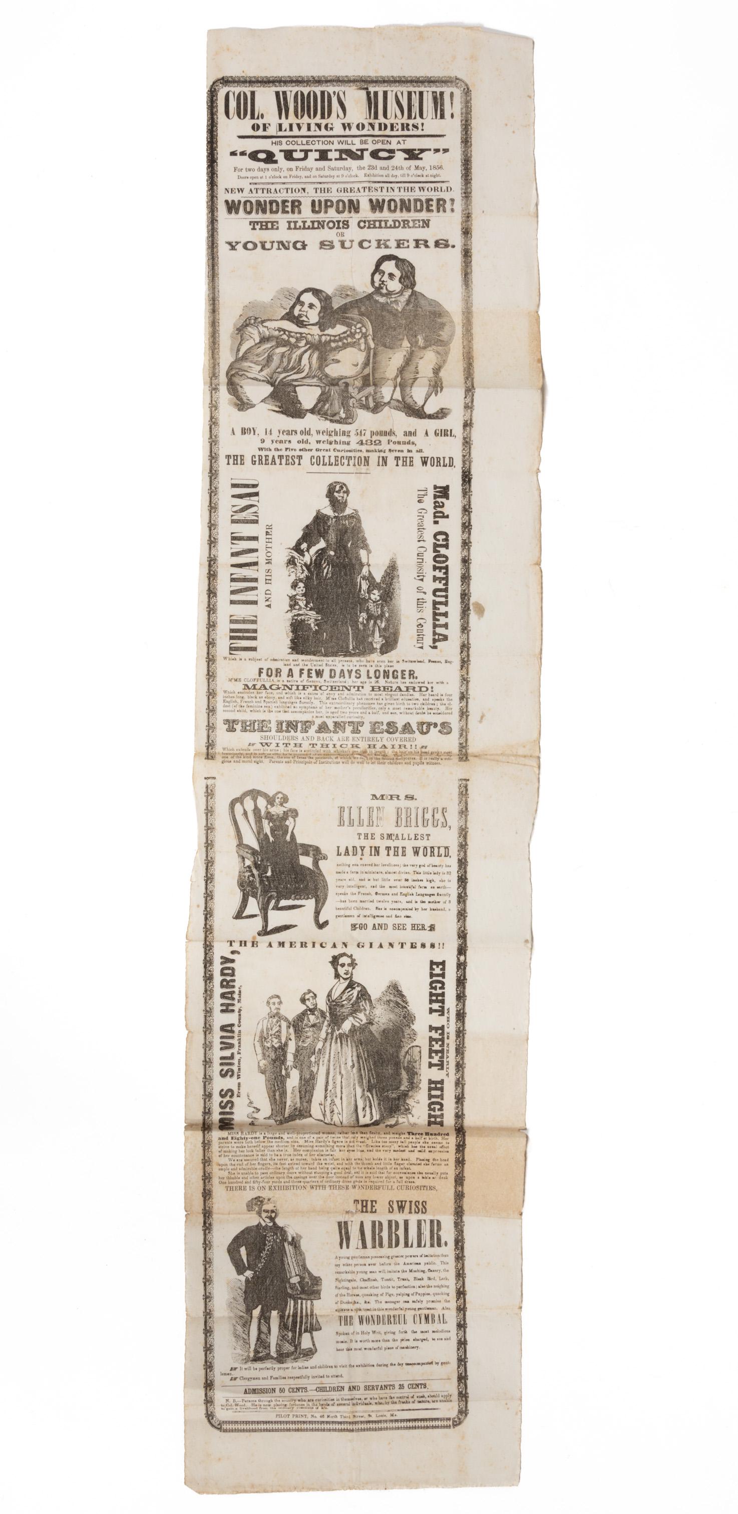 COL. WOOD'S MUSEUM FREAK / SIDESHOW BROADSIDE POSTER, (1 of 6)
