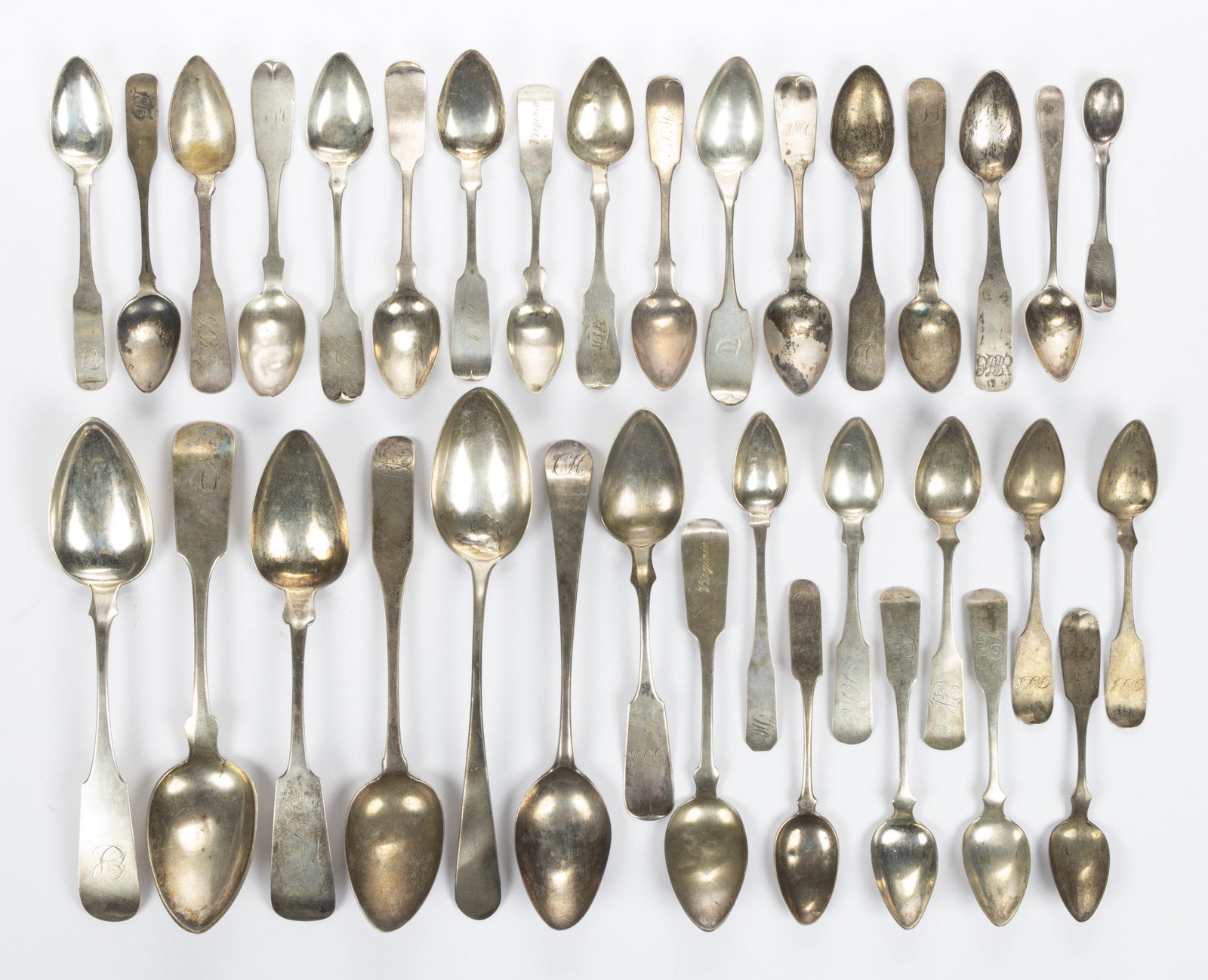 PENNSYLVANIA AND OTHER COIN SILVER SPOONS, LOT OF 34, (1 of 1)