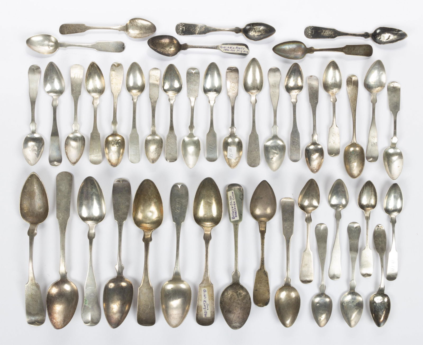 NEW YORK AND NEW ENGLAND COIN SILVER SPOONS, LOT OF 42, (1 of 1)