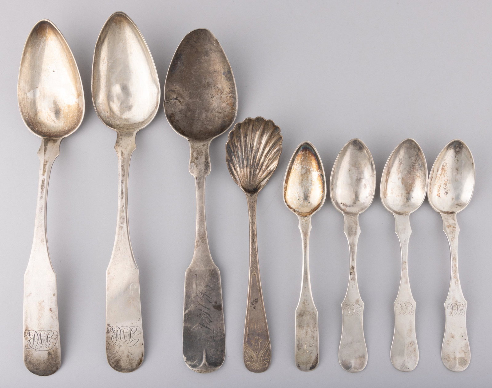BALTIMORE, MARYLAND COIN SILVER SPOONS, LOT OF SEVEN, (1 of 2)