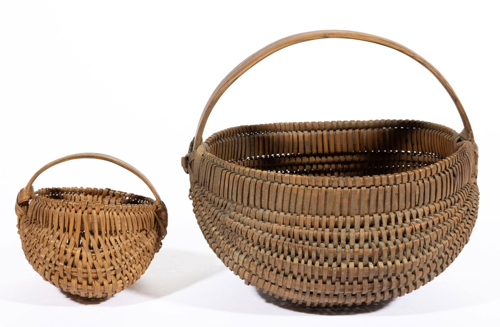 SOUTHERN APPALACHIAN RIB-TYPE WOVEN-SPLINT DIMINUTIVE / MINIATURE BASKETS, LOT OF TWO, (1 of 5)