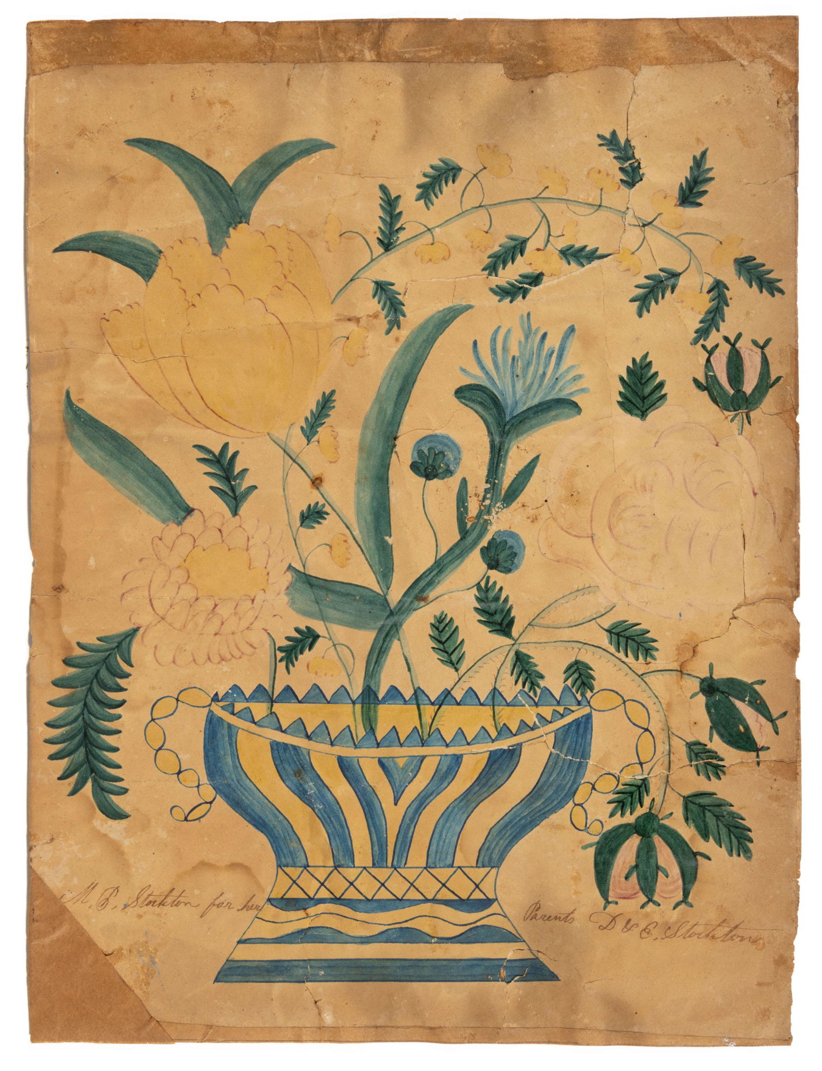 NORTH CAROLINA QUAKER SCHOOLGIRL FOLK ART SIGNED STILL-LIFE DRAWING, (1 of 5)