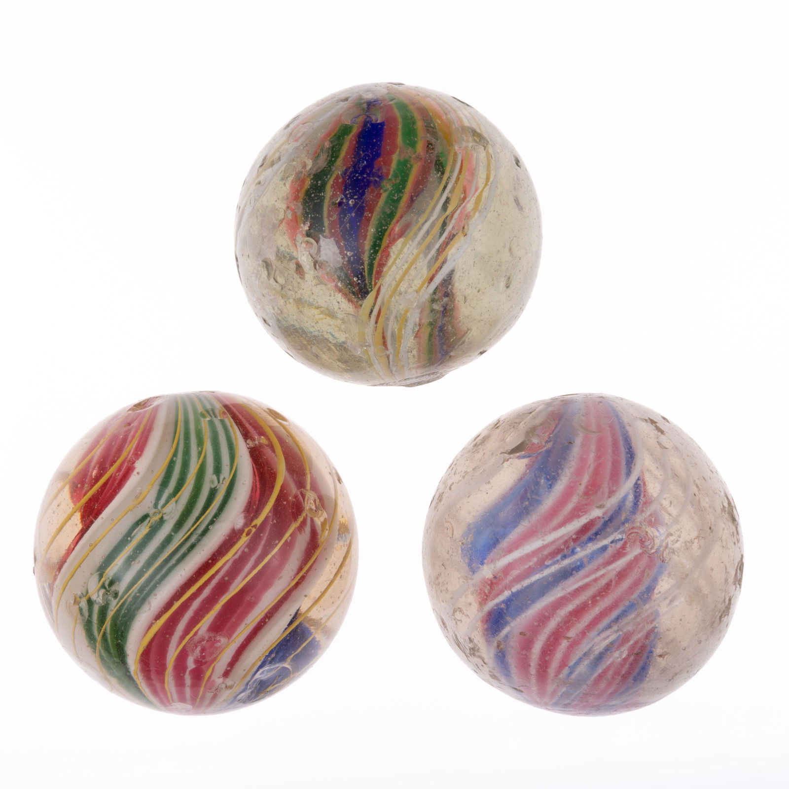 ANTIQUE TRANSPARENT SWIRL LARGE MARBLES, LOT OF THREE, (1 of 6)