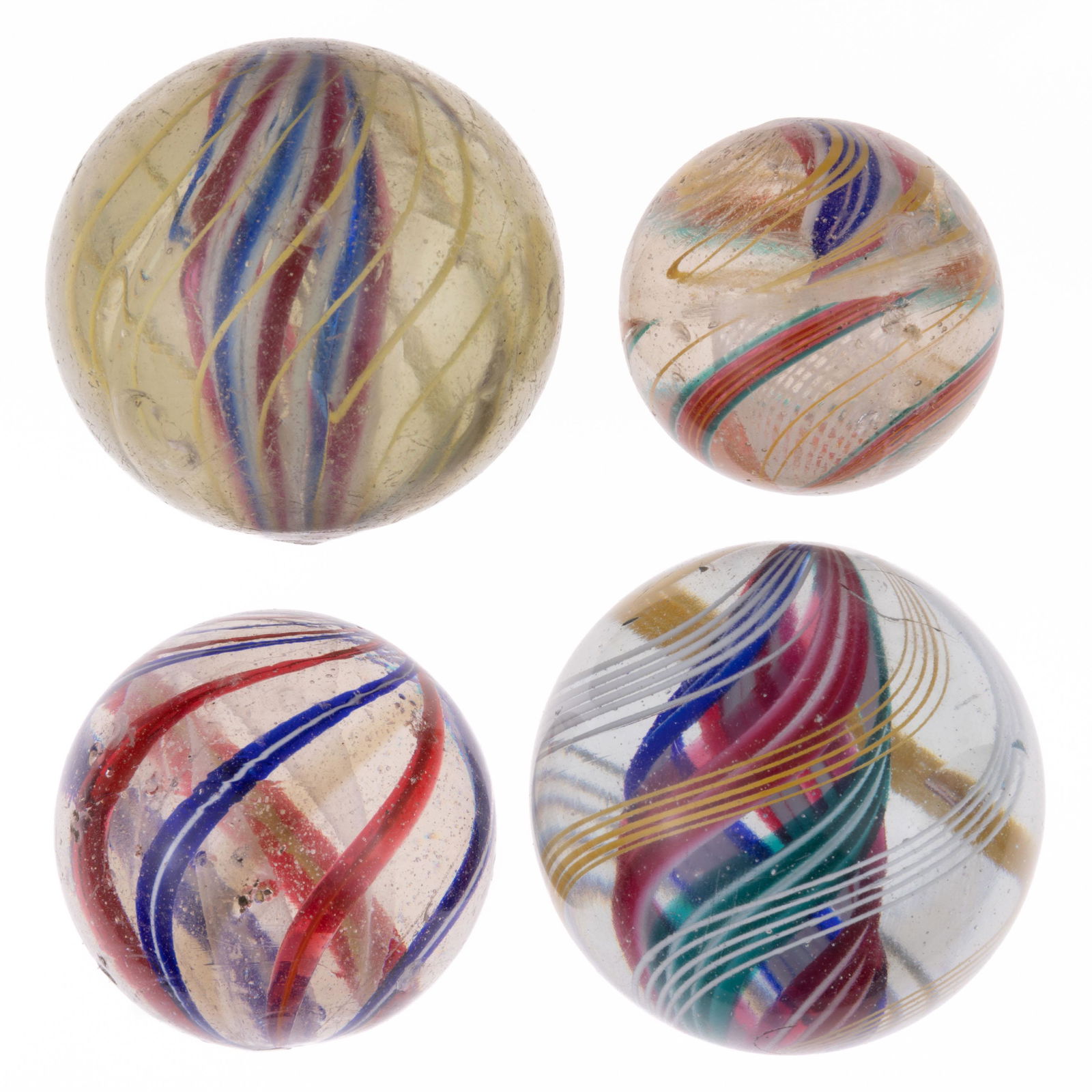 ANTIQUE TRANSPARENT SWIRL MARBLES, LOT OF FOUR, (1 of 6)