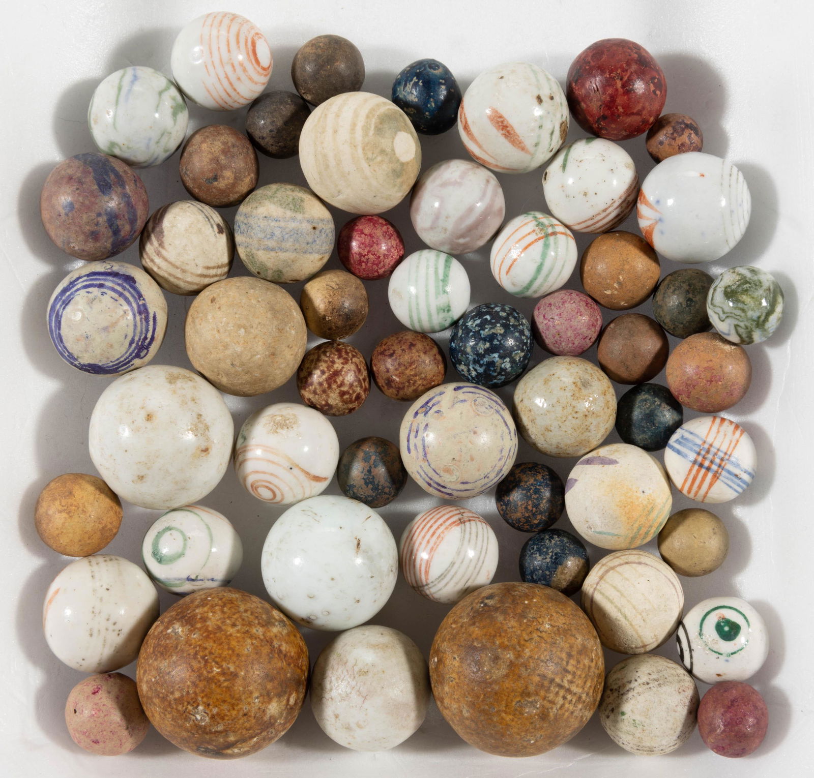 ASSORTED CHINA AND POTTERY MARBLES, UNCOUNTED LOT, (1 of 1)