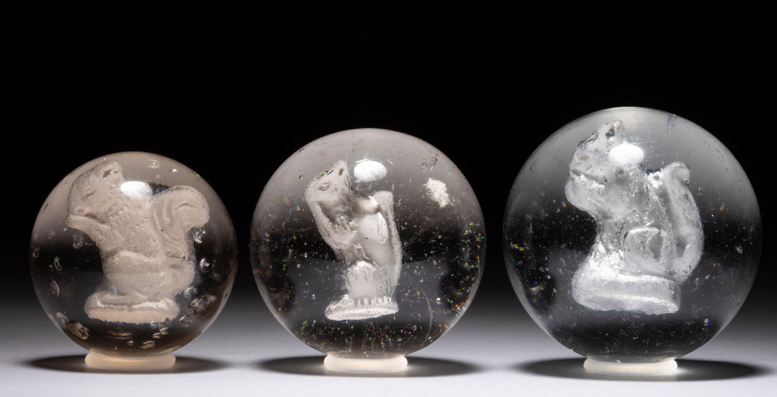 SQUIRREL SULPHIDE MARBLES, LOT OF THREE, (1 of 2)