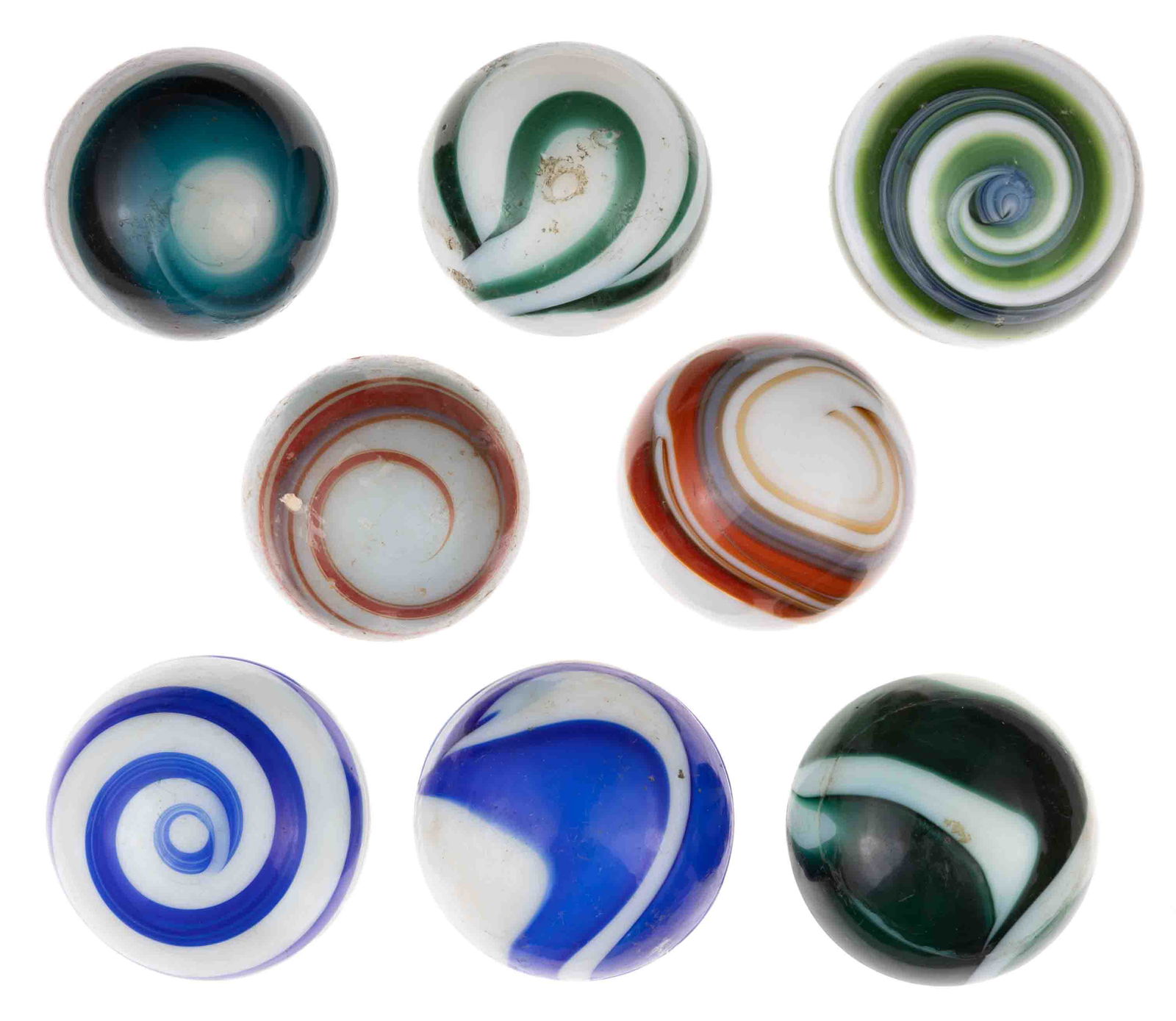 VINTAGE GLASS GEAR SHIFT KNOBS, LOT OF EIGHT, (1 of 2)